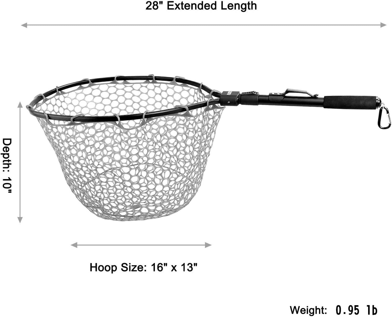 PLUSINNO Fly Fishing Net Fish Landing Net, Trout Bass Net Soft Rubber Mesh  Catch and Release Net 16 x 13 Hoop Size (28Extend Length)