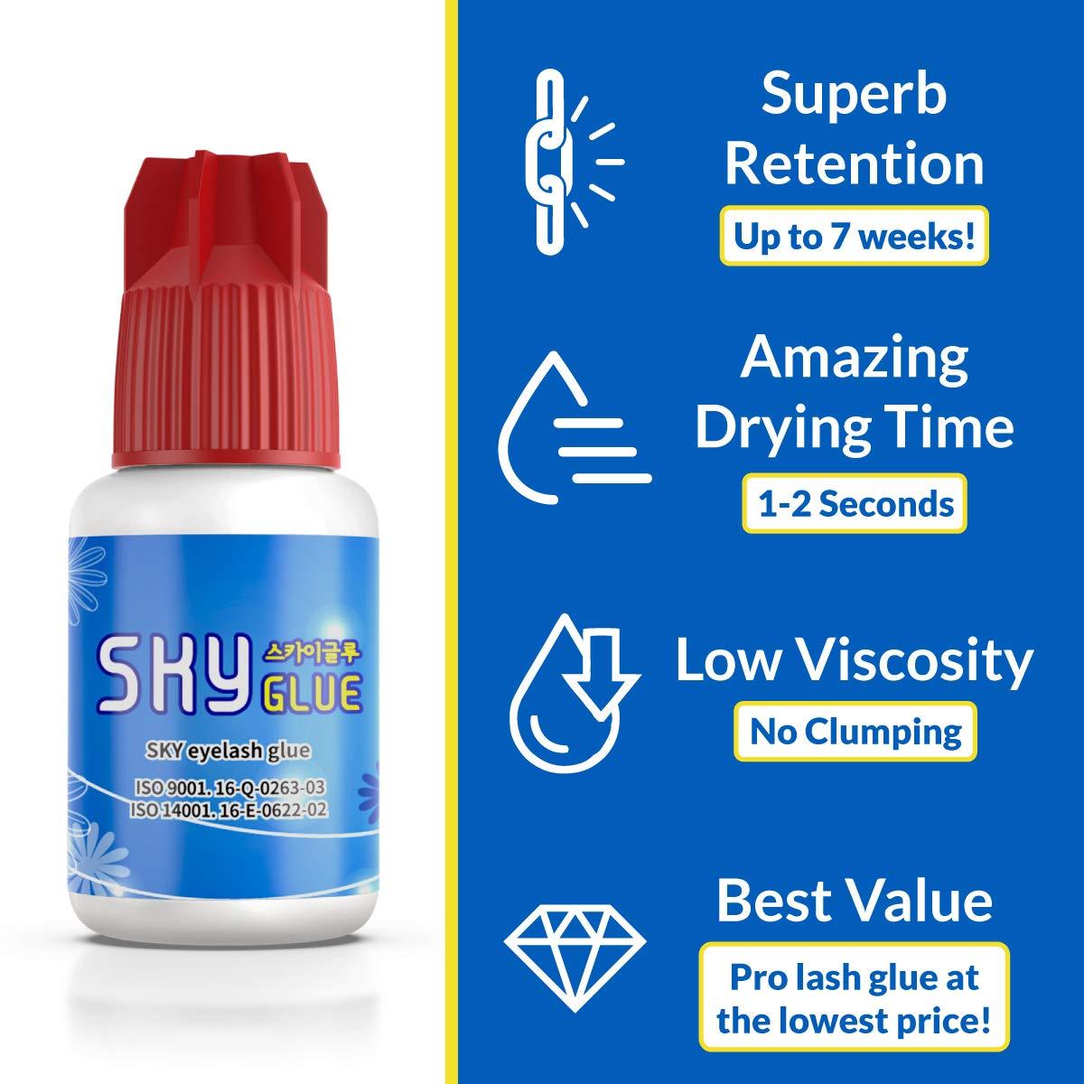 2 Bottles Sky Glue for Eyelash Extensions S+ Super Strong Black Lash