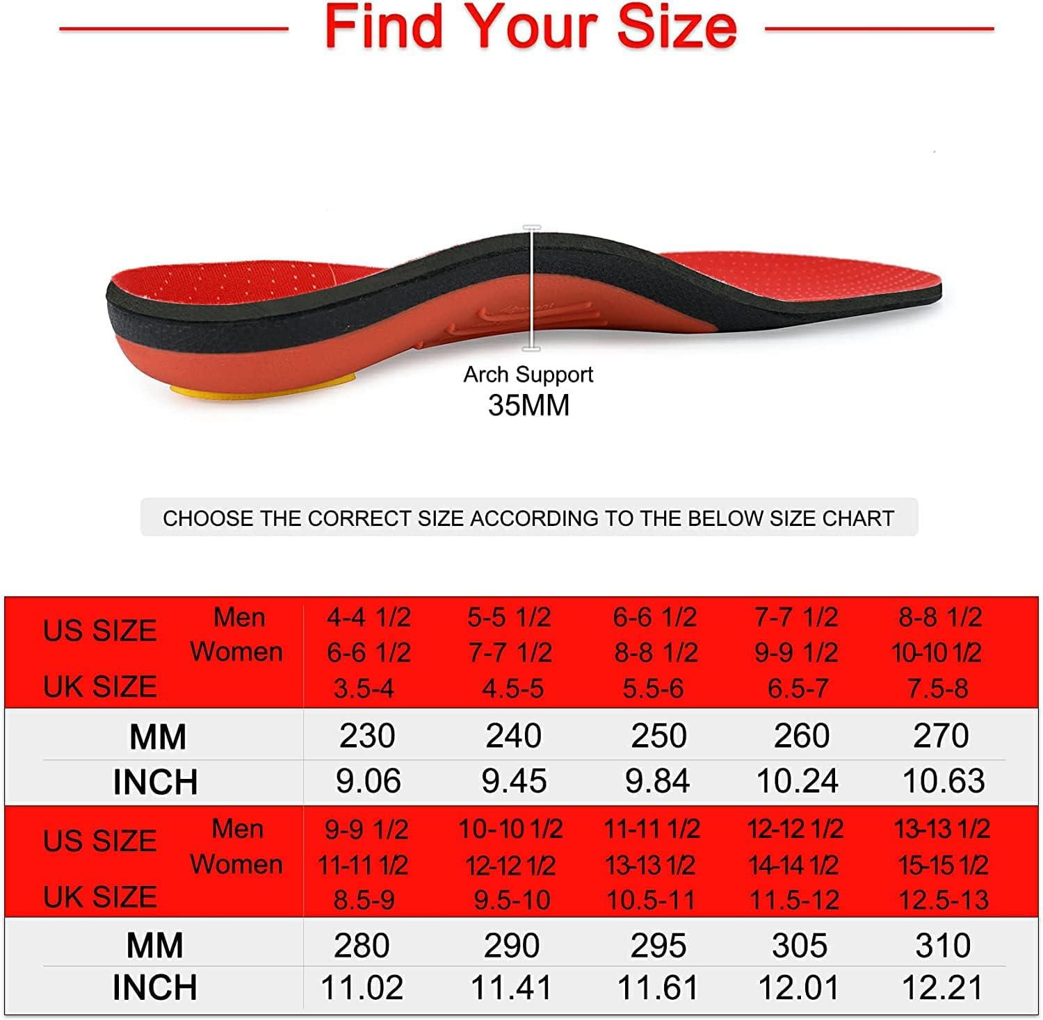 Orthotic Insoles Arch Support Full Length Inserts - Metatarsal Pinnacle  Plus for Flat Feet & Plantar Fasciitis - UK-10 (11.42 inches, Red) | Buy  Now with Express International Delivery | GoSupps.com