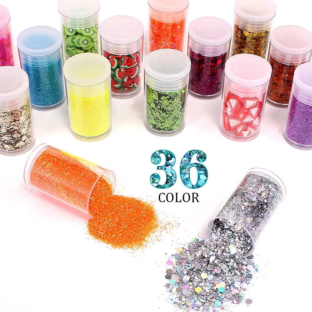 Fine Glitters and Holographic Chunky Glitters with 3D Nail Art Slices, Set  of 36 Glitter for Nails, Assorted Festival Glitter for Face Hair Body,  Glitter for Resin, Slime Making, Craft Decoration 36 colors