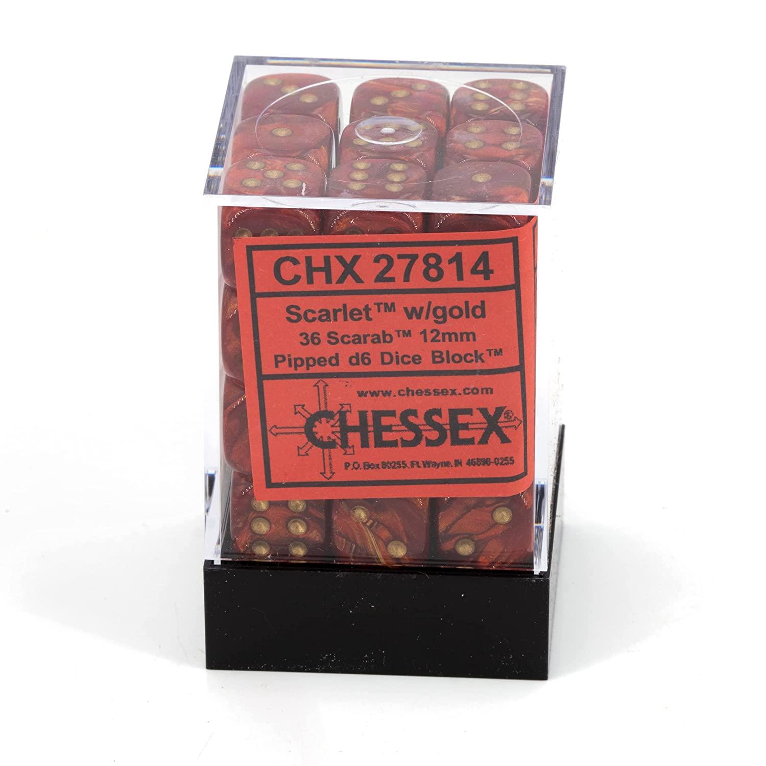Chessex Dice d6 Sets: Scarab Scarlet with Gold - 12mm Six Sided