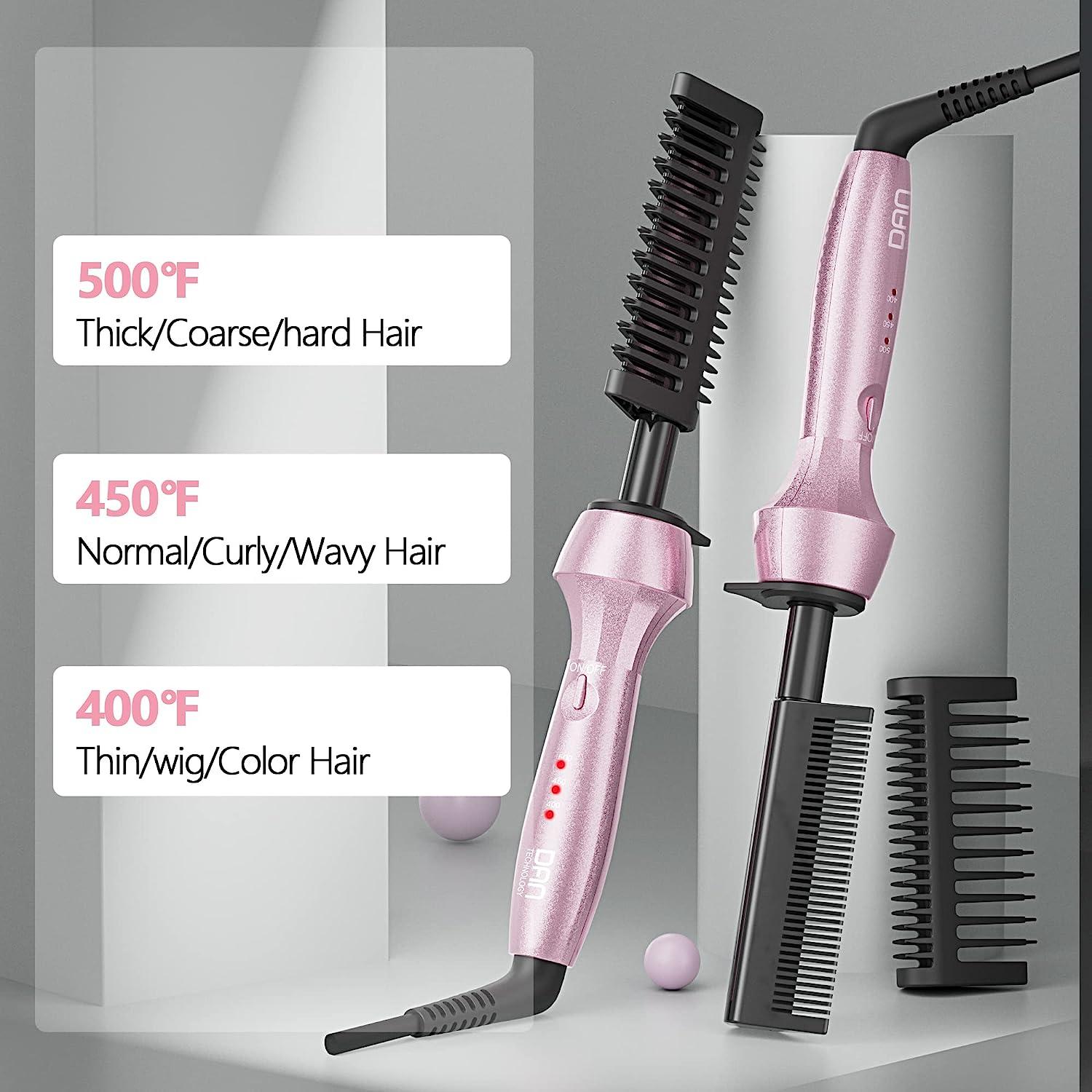 Dan Technology 500 High Heat hot Comb Hair Straightener Dual Voltage Pink hot  Comb Adjustable Temperature hot Comb Electric for Wigs Professional Pressing  Comb for African American Hair Pink-straight