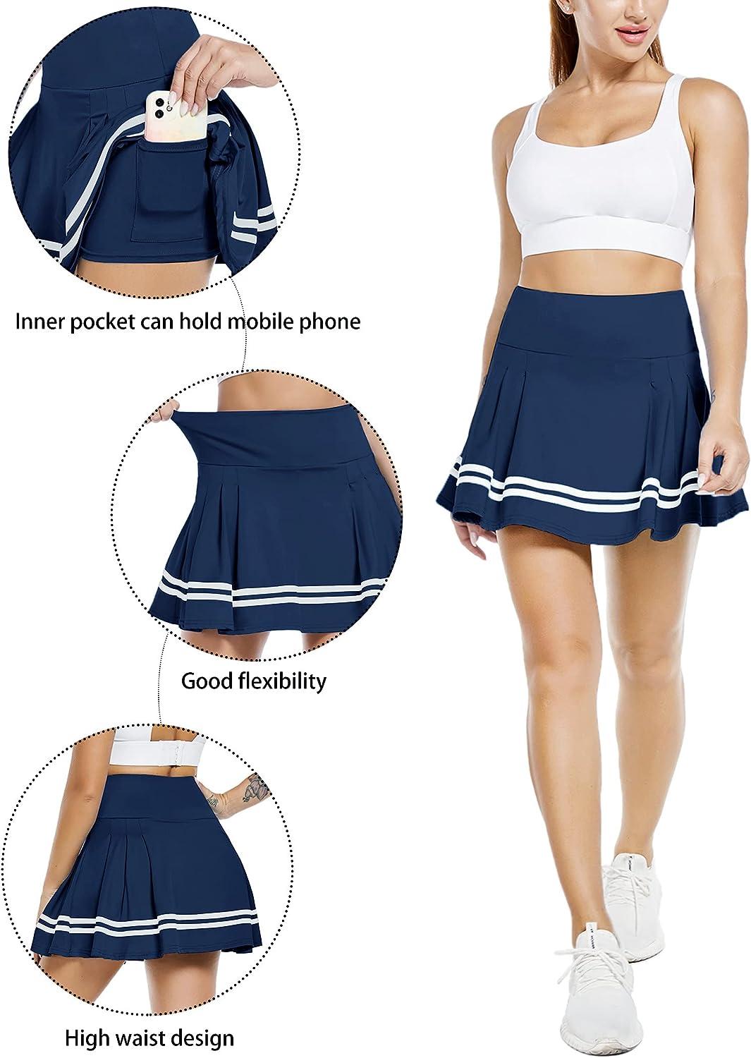 Pleated Tennis Skirt Womens Athletic Golf Skort Activewear Built-in Shorts  Sport Outfits Workout Running Mini Skirts Medium Navy Blue