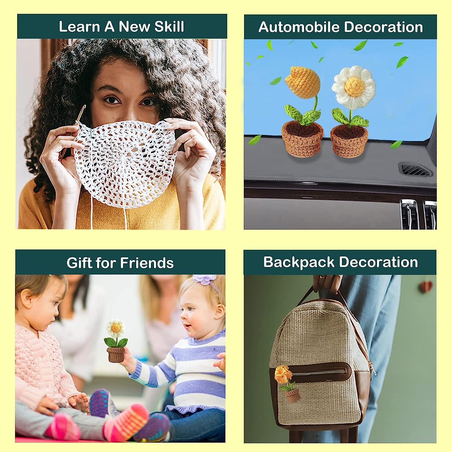 BEUNITONE 4 Sets Flower Crochet Kits For Beginners - DIY Macrame Coaster Kit With Instructions & Supplies