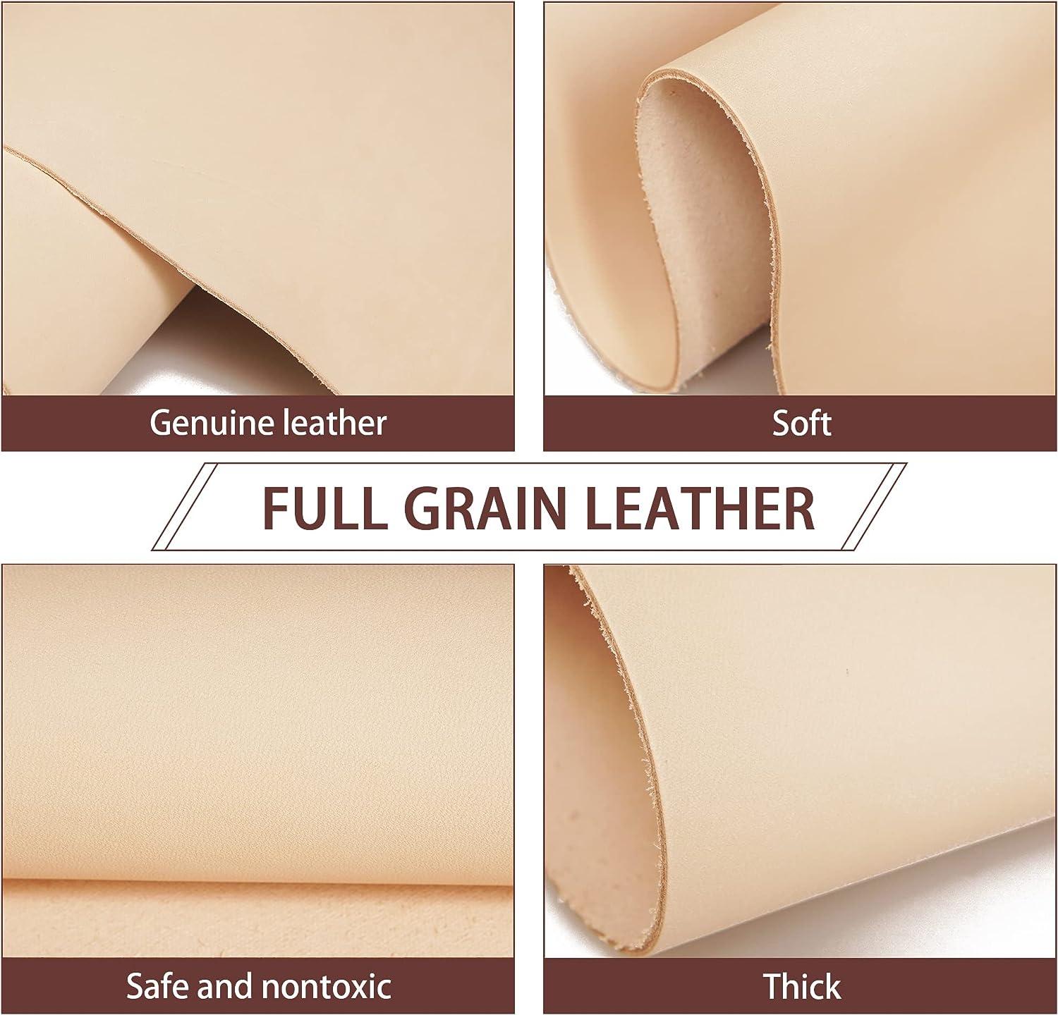 Yoving Thick Leather Sheets for Crafts Tooling Genuine Leather Square Leather Fabric Material 2mm Full Grain Cow Hide Leather Pieces for Crafts Sewing