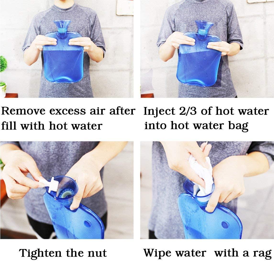 Attmu Knitted Hot Water Bottle with Cover 2 Liter Transparent Rubber Hot Water Bag, Blue