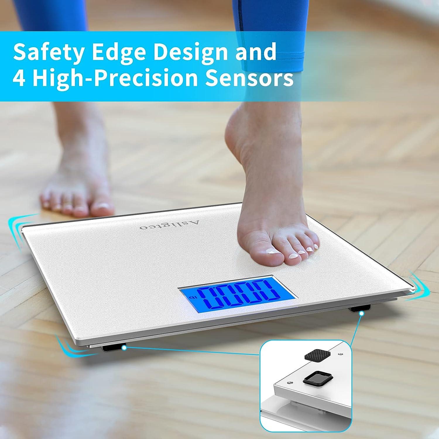Asligtco Bathroom Scale 560lbs High Capacity Scale for Body Weight Extra  Large Platform Backlit Display Digital Scales with Tape Measure &  Battery(Silver)