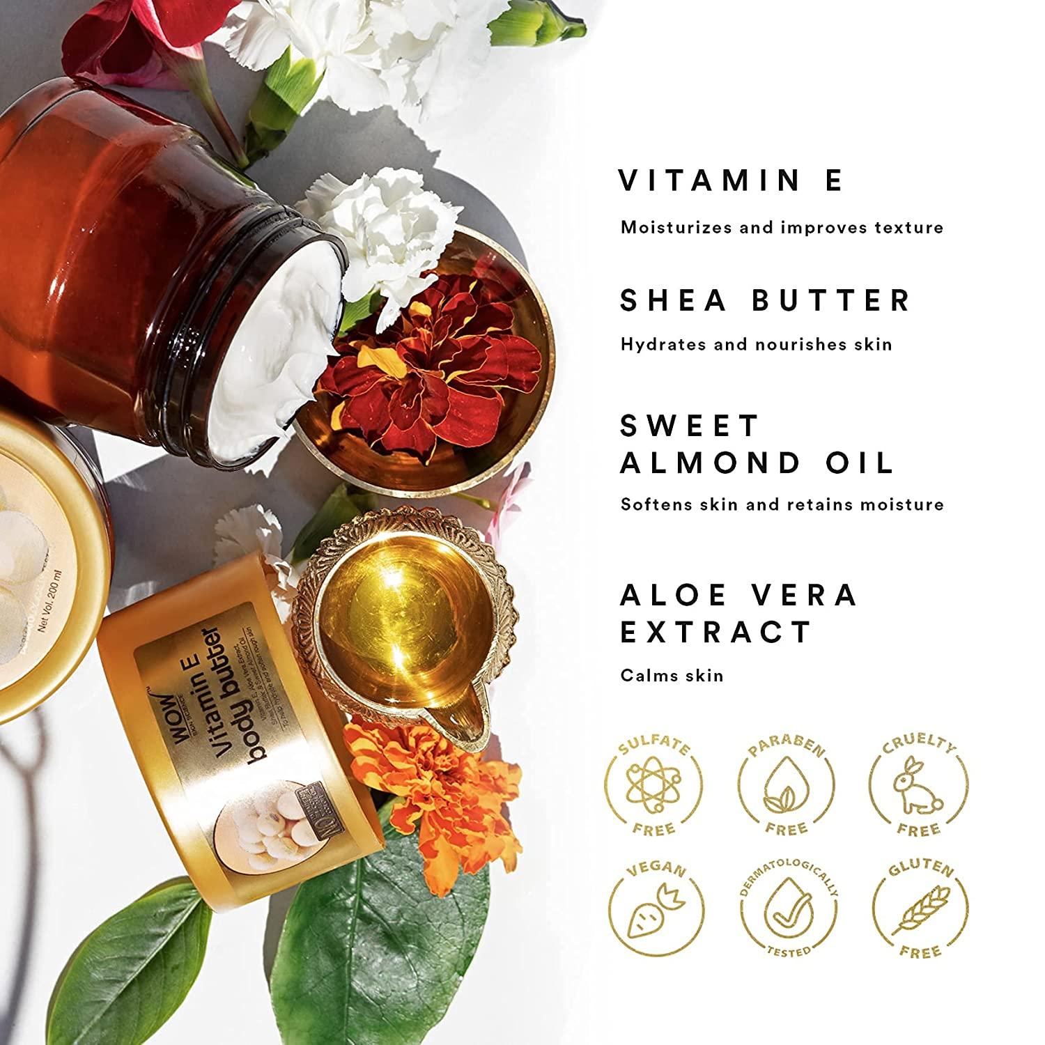 WOW Skin Science Shea Body Butter Almond, Pure Shea Butter for Skin