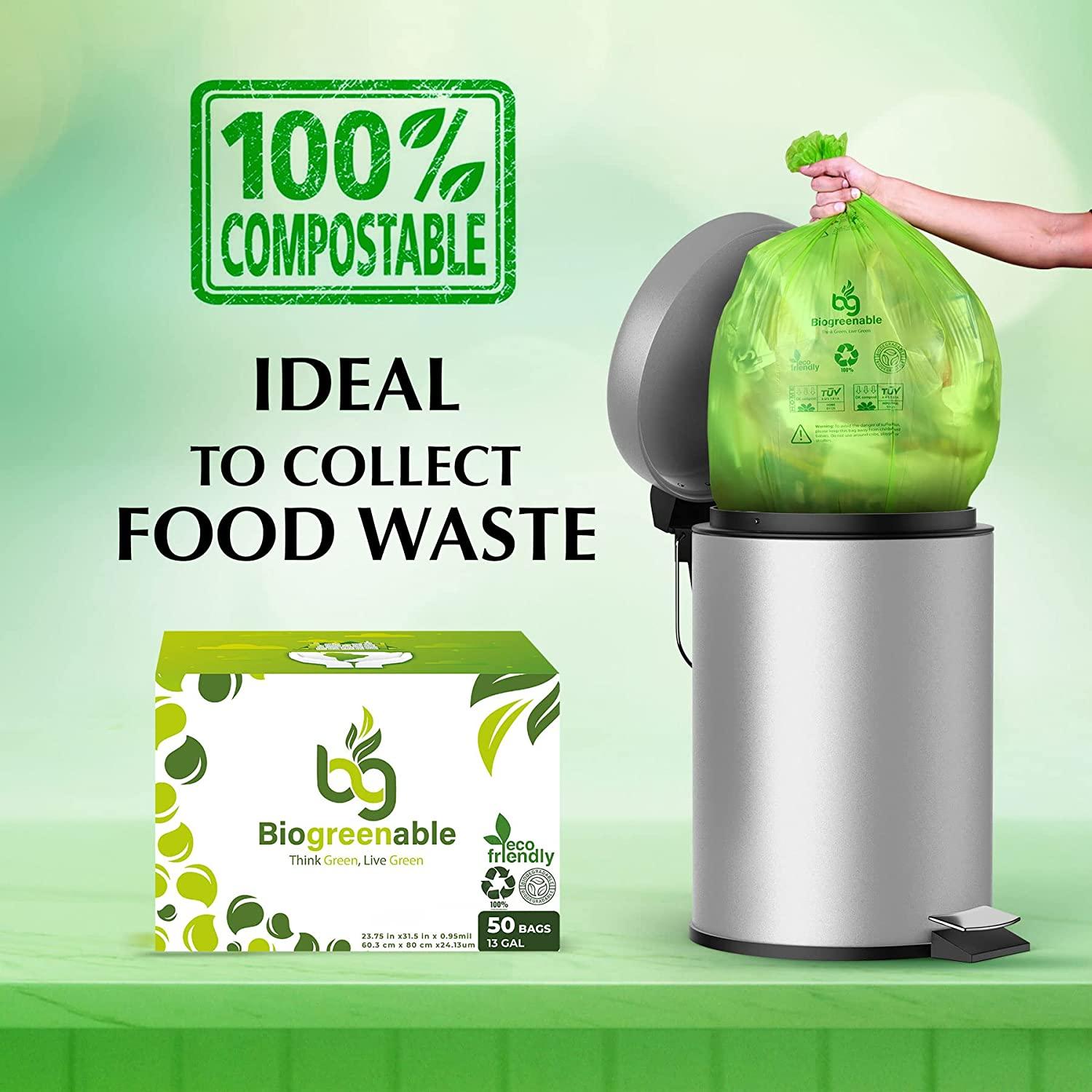 Biogreenable Compostable Trash Bags 13 Gallon, 0.95 Mils - Extra Thick  Biodegradable Trash Bags 13 Gallon Tall Kitchen, Large Size 80cm x 60 cm,  50 Count, Europe OK Compost Certified, 49.2L Capacity