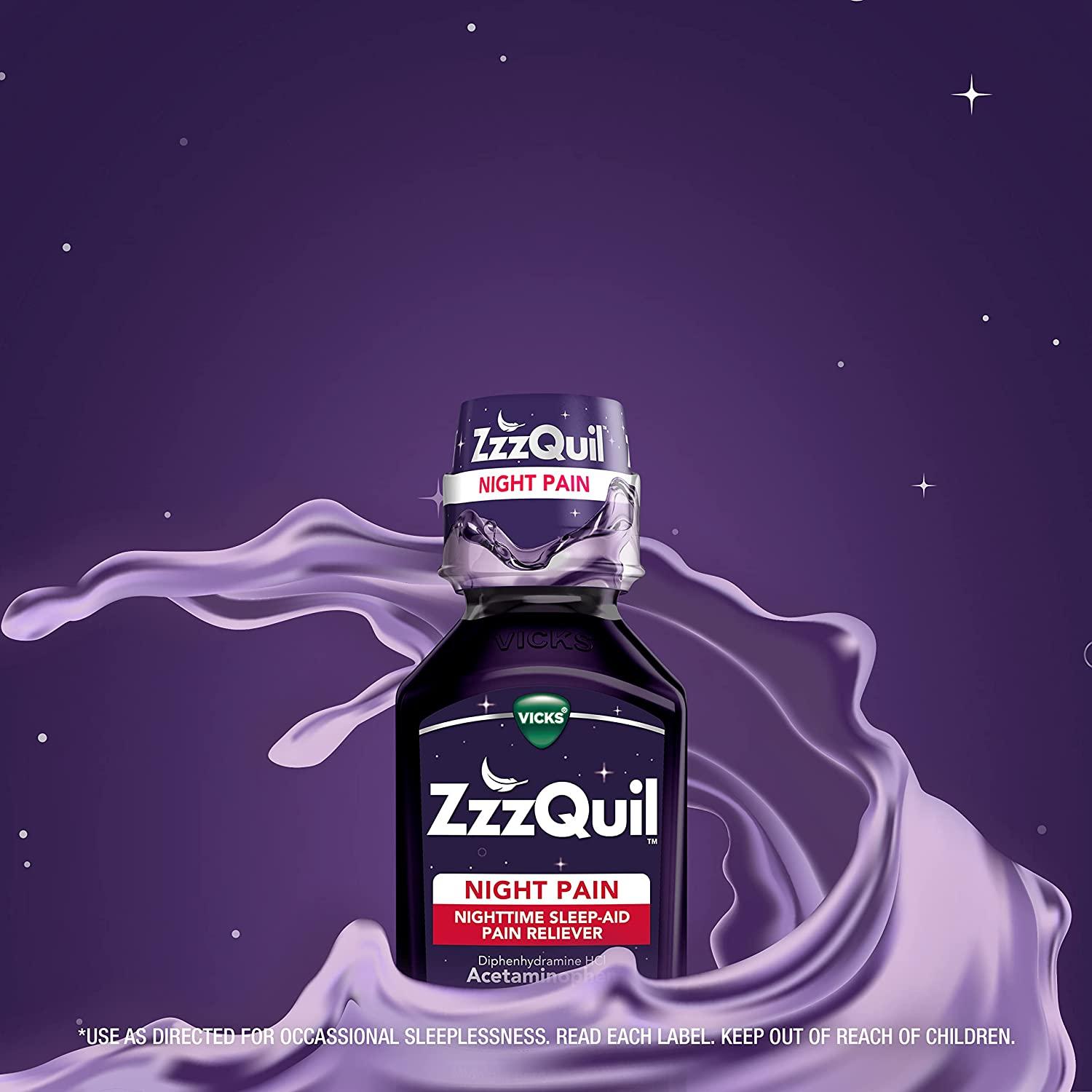 ZzzQuil Nighttime Pain Relief Sleep Aid Liquid 2 Bottles of 12 fl oz