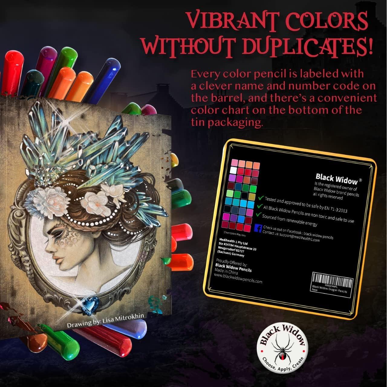  Black Widow Dragon Colored Pencils For Adult Coloring - 36  Coloring Pencils With Smooth Pigments - Best Color Pencil Set For Adult  Coloring Books And Drawing : Arts, Crafts & Sewing