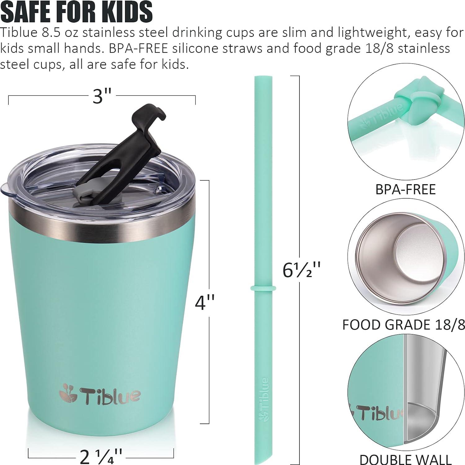 Tiblue Kids & Toddler Cup - 4 Pack 8oz Spill Proof Stainless Steel Water  Bottle Insulated Tumbler with Leak Proof Lid & Silicone Straw with Stopper  - BPA FREE Baby Smoothie Drinking
