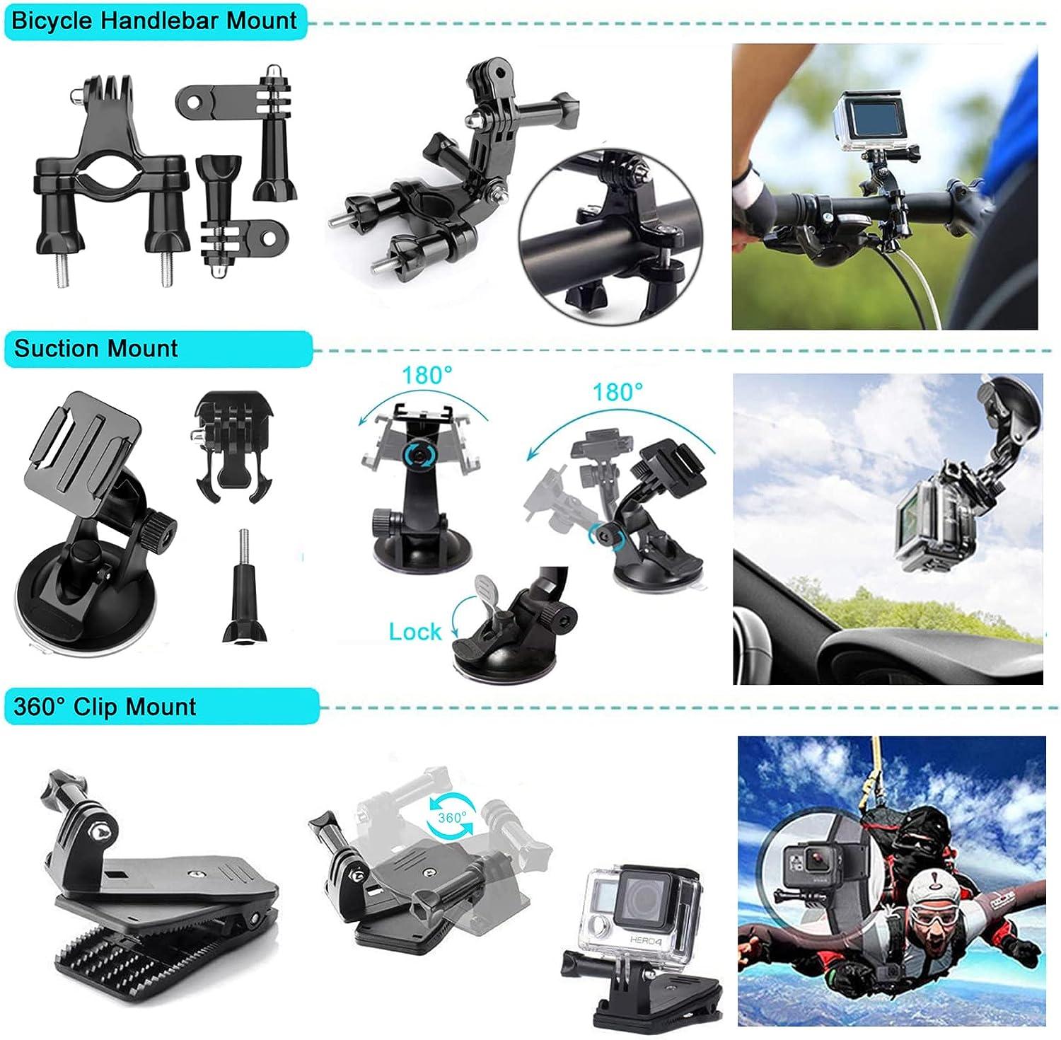 YUSHIHU 58-in-1 Kit di accessori per action camera compatibile con GoPro Hero 11 10 9 8 7 6 5 4 Max Fusion Session Black Silver Insta360 DJI OSMO SJCAM APEMAN ecc, nuovo treppiede migliorato