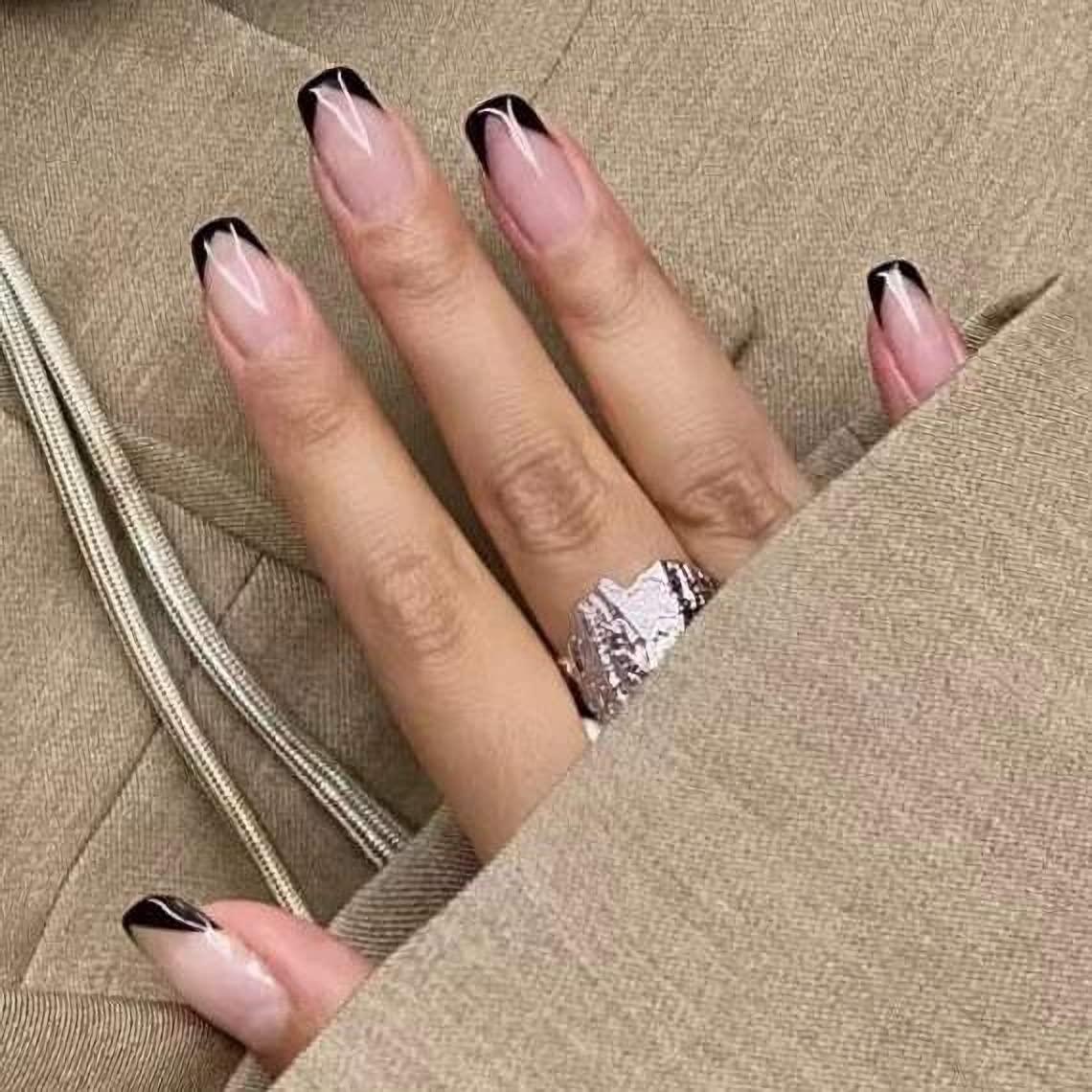 BABALAL Short Square Fake Nails Glossy Black Acrylic French Press on