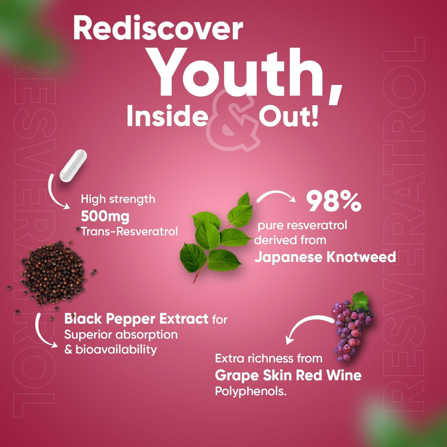 Trans Resveratrol Supplement 510mg 2 Months Supply Black Pepper