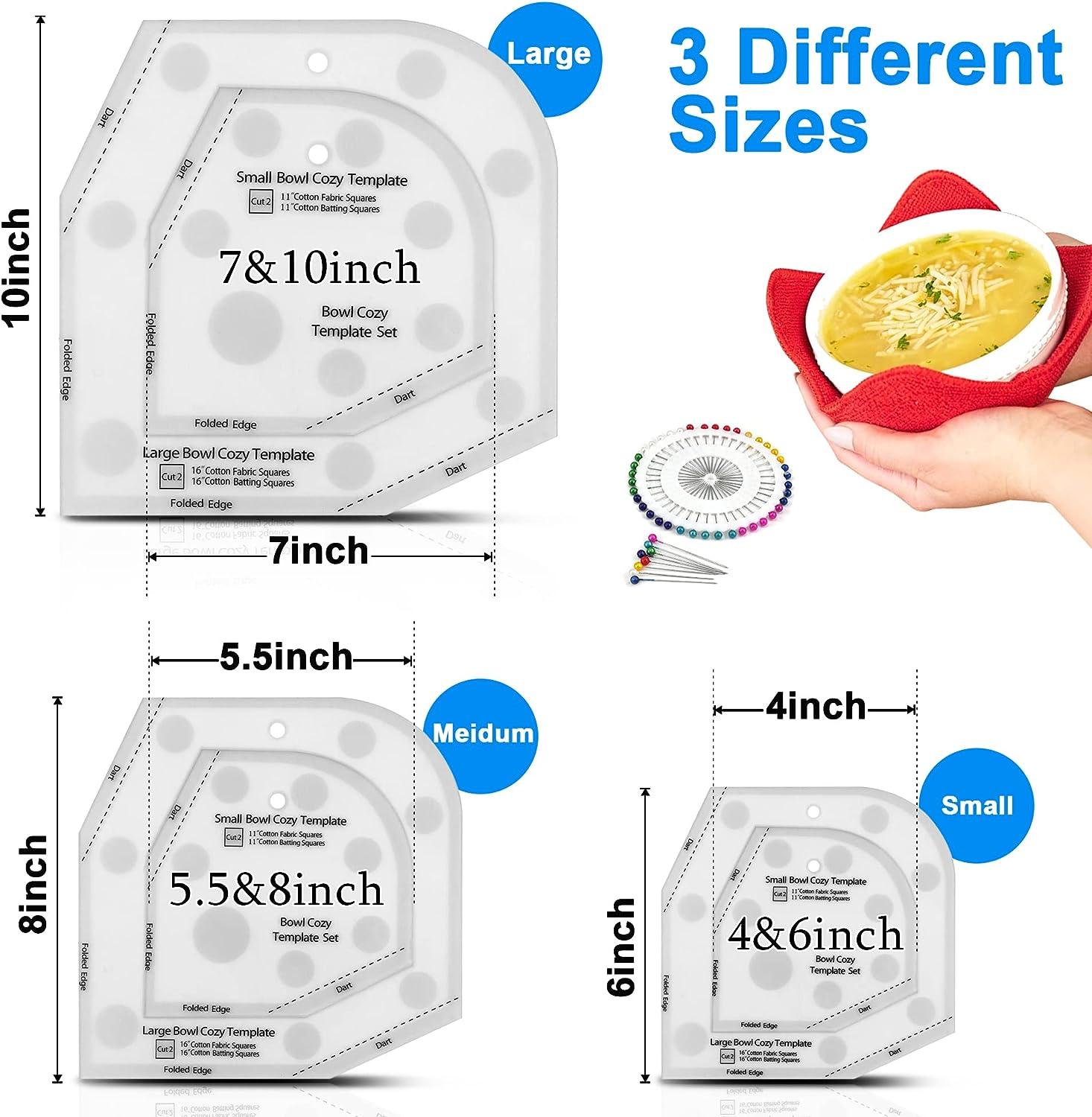 Bowl Cozy Template 3 Sizes, Bowl Cozy Pattern Template, Bowl Cozy Template  Cutting Ruler Set, Bowl Cozy Template for Sewing, Large Bowl Cozy Template  with 40 Pcs Cool Pins and User Manual(3