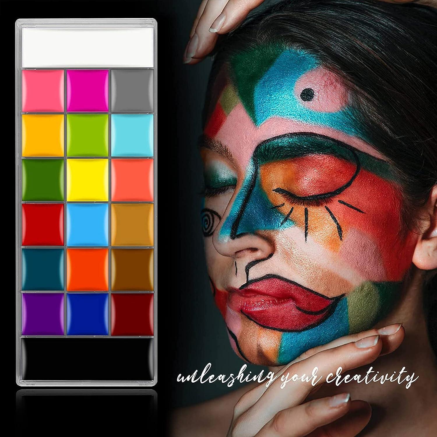 20 Colors Body Face Paint Cosplay Makeup Palette Kit, Professional Face  Painting Kit for Kids & Adults with 10 Brushes, Red Black White Special