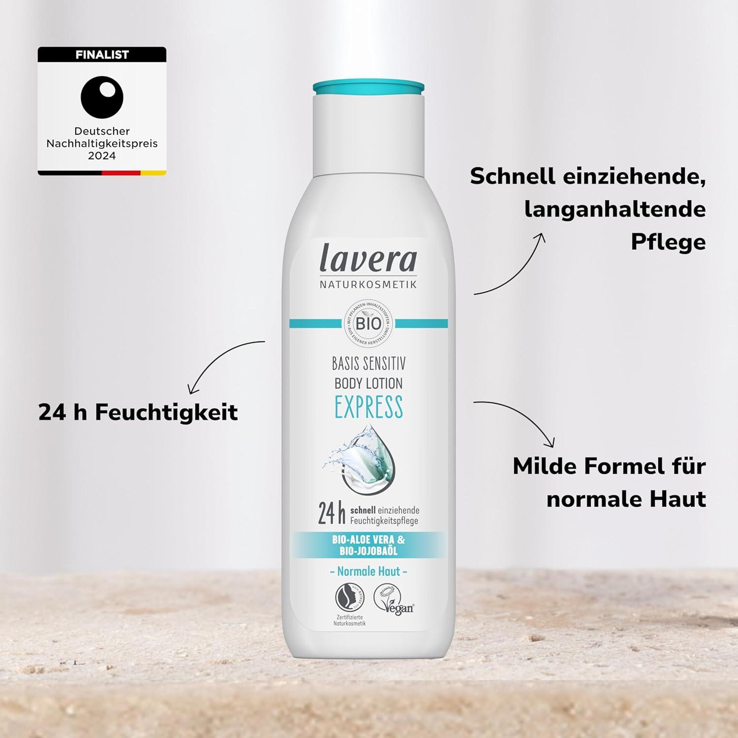 Lavera Basis Sensitiv Body Lotion Express | Vegan & Organic Aloe Vera &  Jojoba Oil | 250 ml Natural Cosmetics for All Skin Types