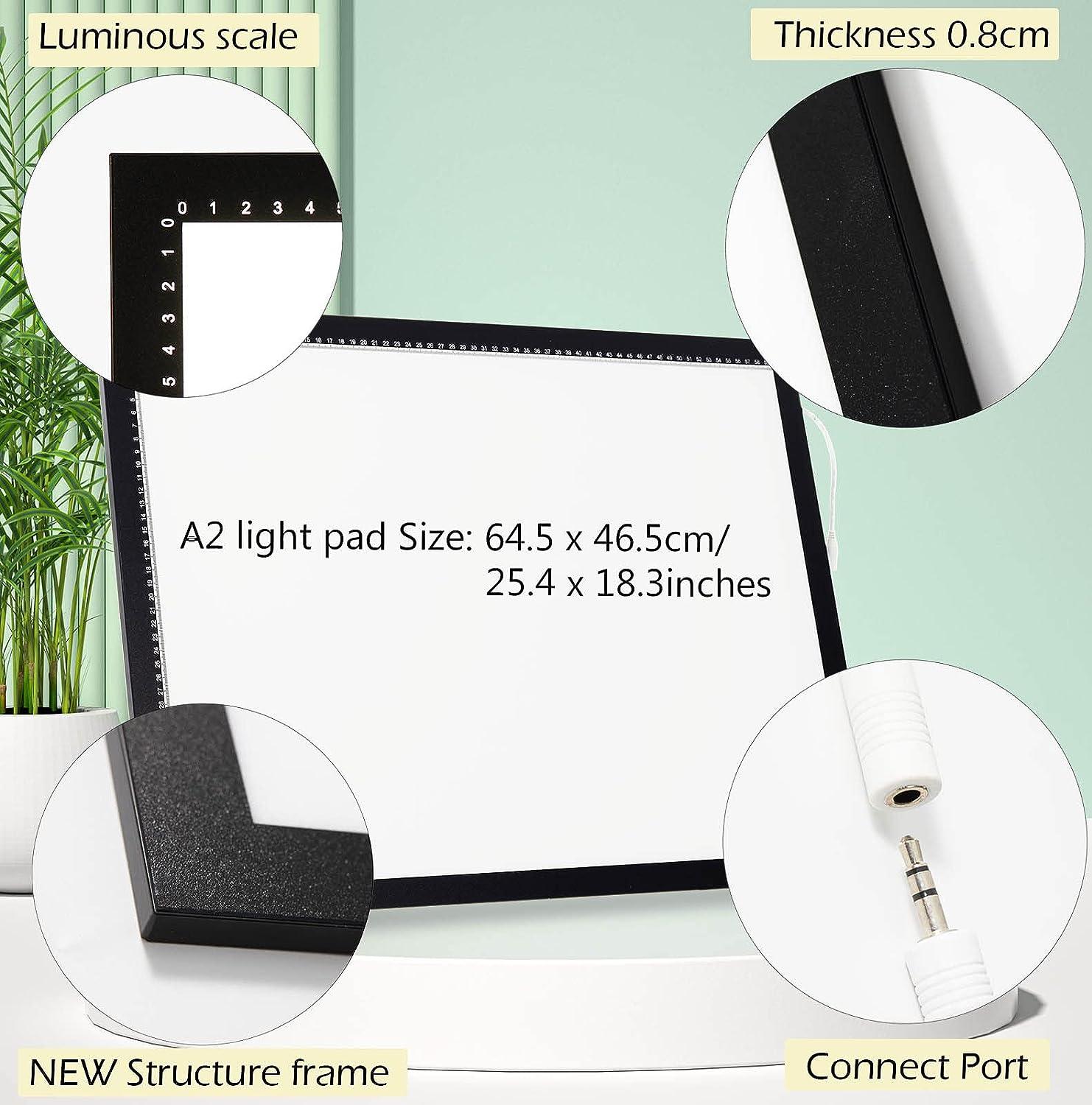 Upgraded A2 Light Pad 3-Color Light Setting Diamond Painting Light Board  Stepless Adjusted Brightness Large Size Tracing Board with Clips 25x18 INCH