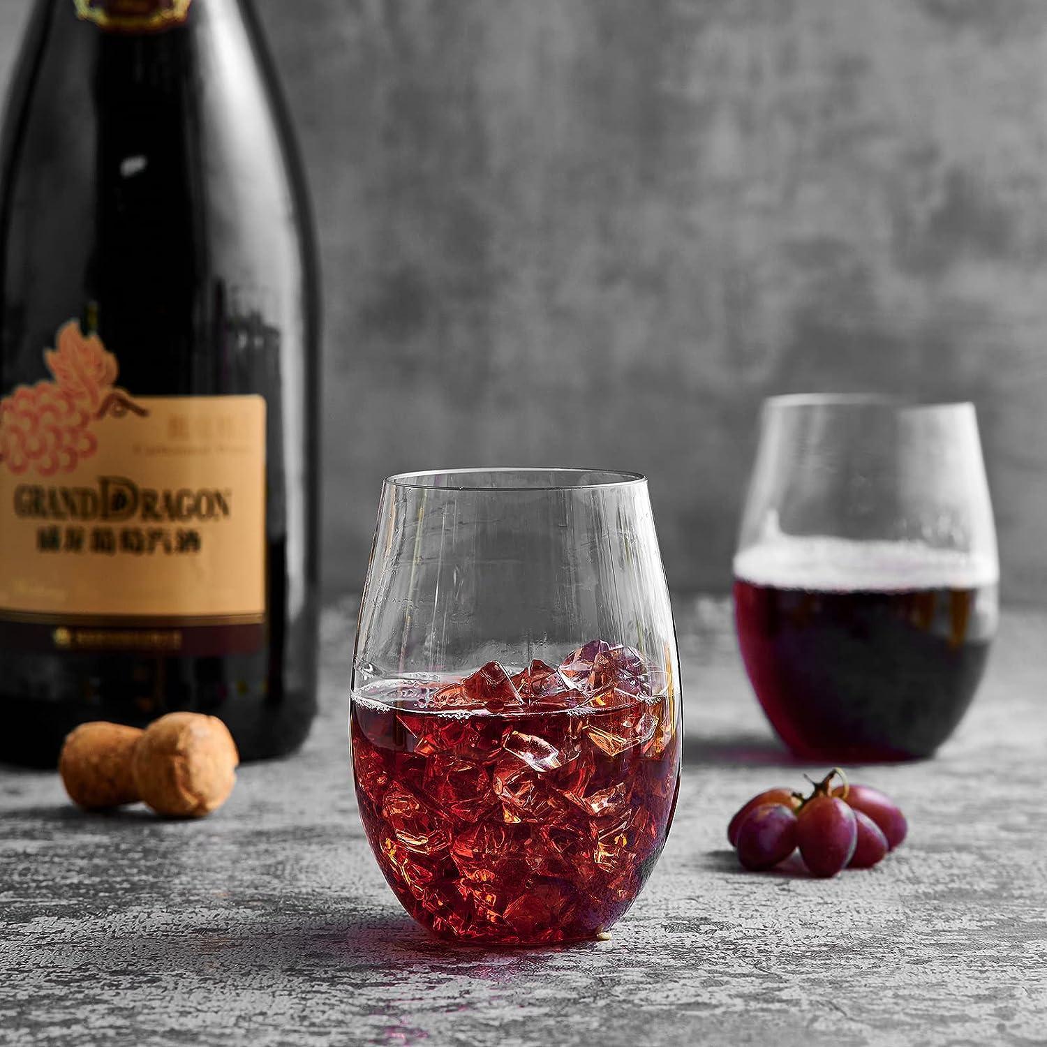 Focusline 20 Pack 16 Oz Plastic Wine Glasses | Heavy Duty Stemless Cups for  Wedding or Party - Disposable & Reusable Shatterproof Wine Glasses - Clear  ...