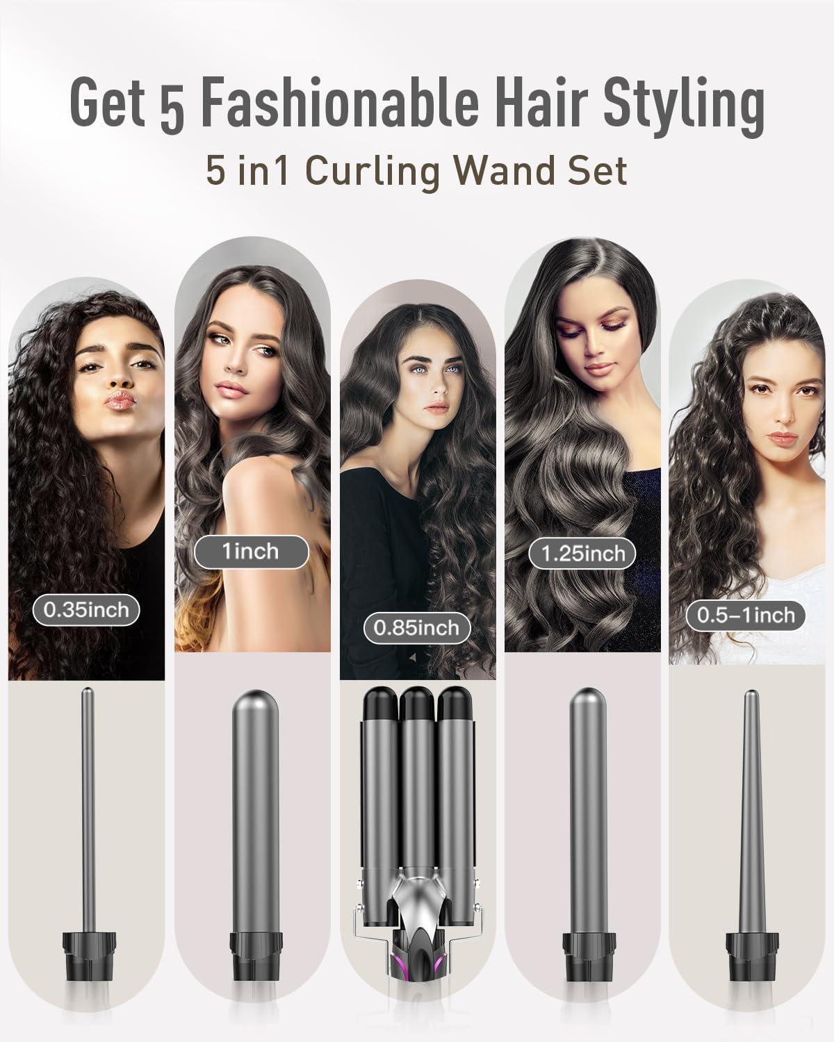 Lockenstab Set 5 in 1 - Professionelles Wave Eisen mit 3 F ssern Keramisch  Temp.-Regulierung Schnelles Heizen Zubeh r inkl. Handschuh & Clips - Ideale  Gro e Locken | Buy Now with