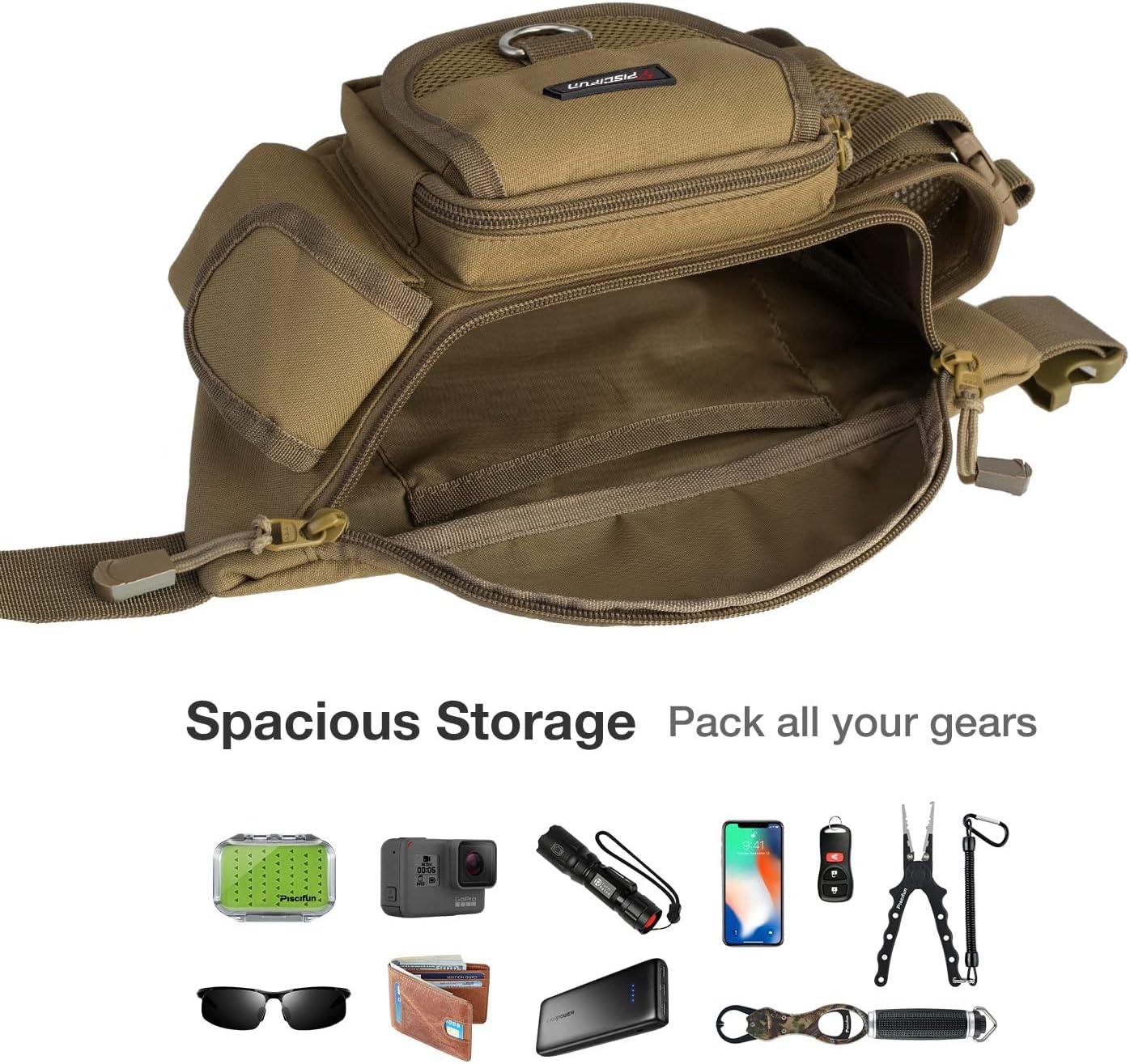 Piscifun Fishing Tackle Bag with Adjustable Waist Strap Portable  Multi-function Fanny Fishing Storage Pack Water-Resistant Outdoor Fly  Fishing Bag Multiple Colors Available Small Fishing Bag Khaki