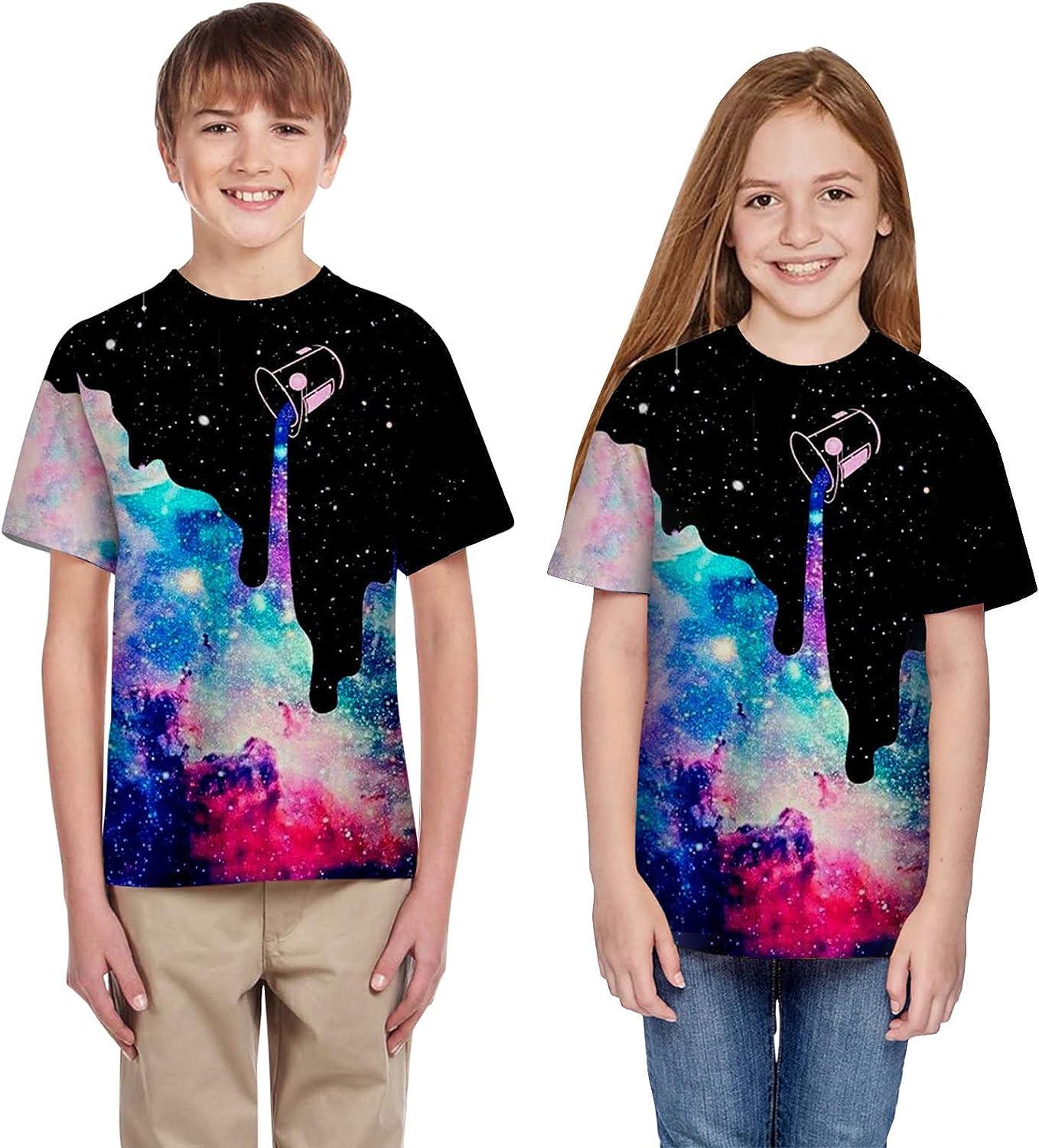 Kids Boys Teen Big Girls Clothes Tops Summer T-Shirt Print Blouse Casual 3D  Girls Tops Shelf Bra Black 7-8 Years