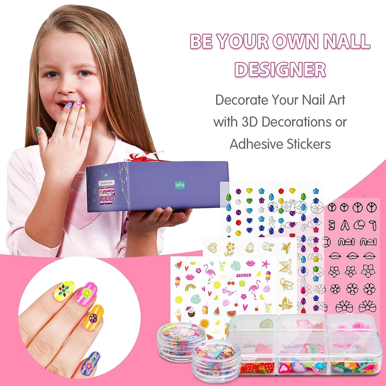 BATTOP Kids Nail Polish Set for Girls Nail Art Kit for Girls Ages 7-15 3 IN  1 Nail Polish Pen Combo Glitter with 3D Nail Decoration Accessories Perfect  Gifts for girls
