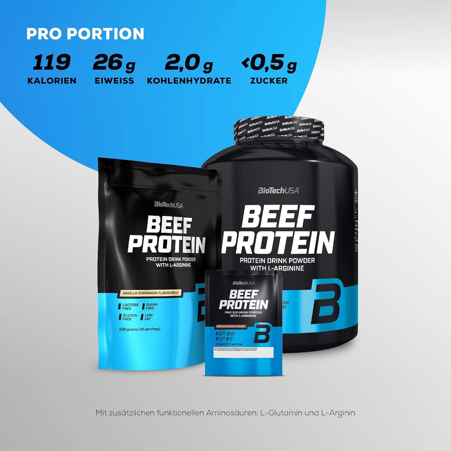 BioTechUSA Beef Protein, 87% Hydrolysed Protein Peptide Formula, Lactose And Gluten Free, Low Fat, Sugar Free, Paleo Diet Friendly, 1.816 Kg, Vanilla Cinnamon
