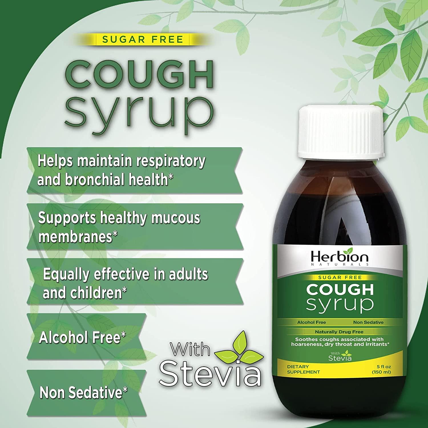 Herbion Naturals Cough Syrup with Stevia, Green, Sugar Free, 5.0 Fl Oz 1
