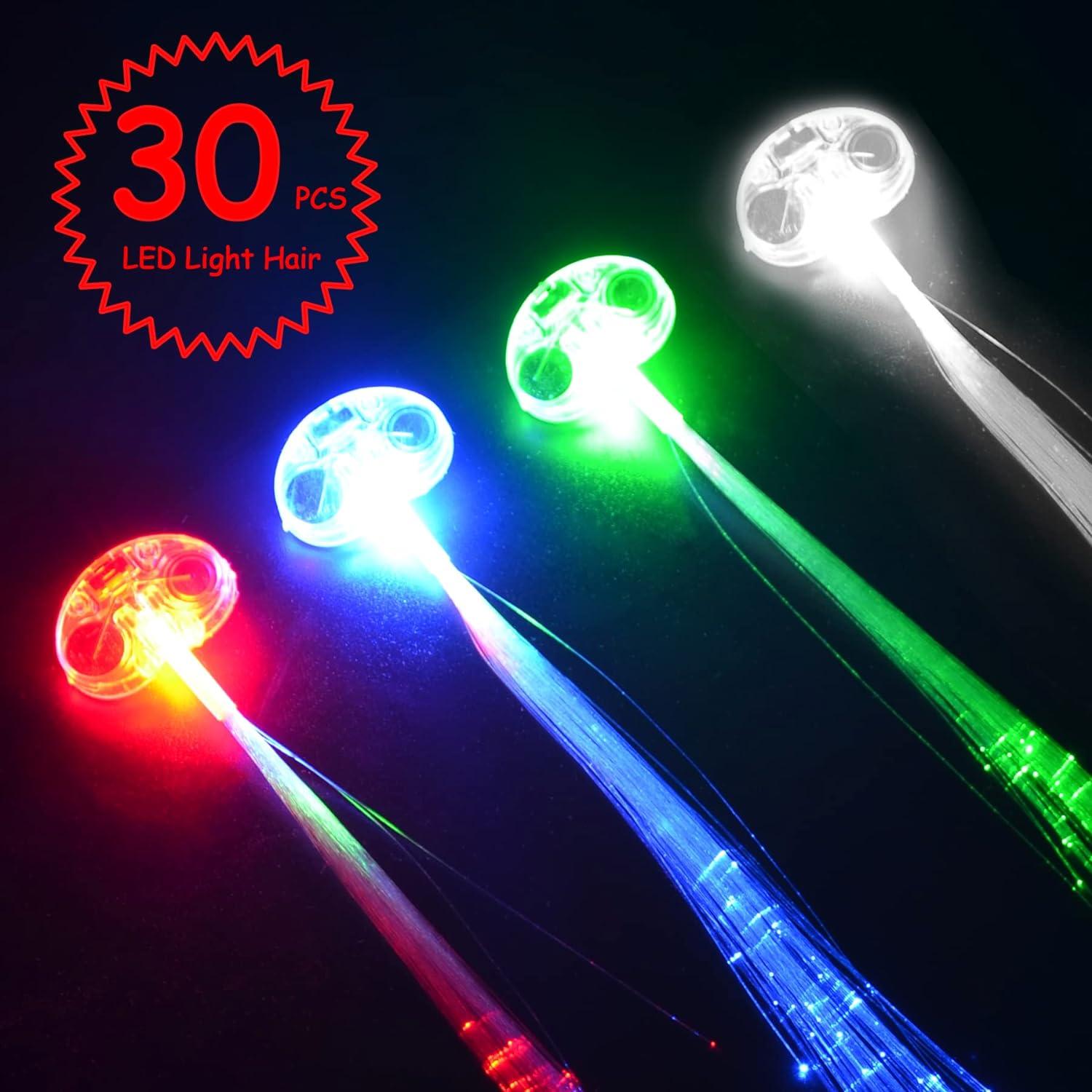 30 Pack Red LED Lights Hair LightUp Fiber Optic LED Hair Barrettes