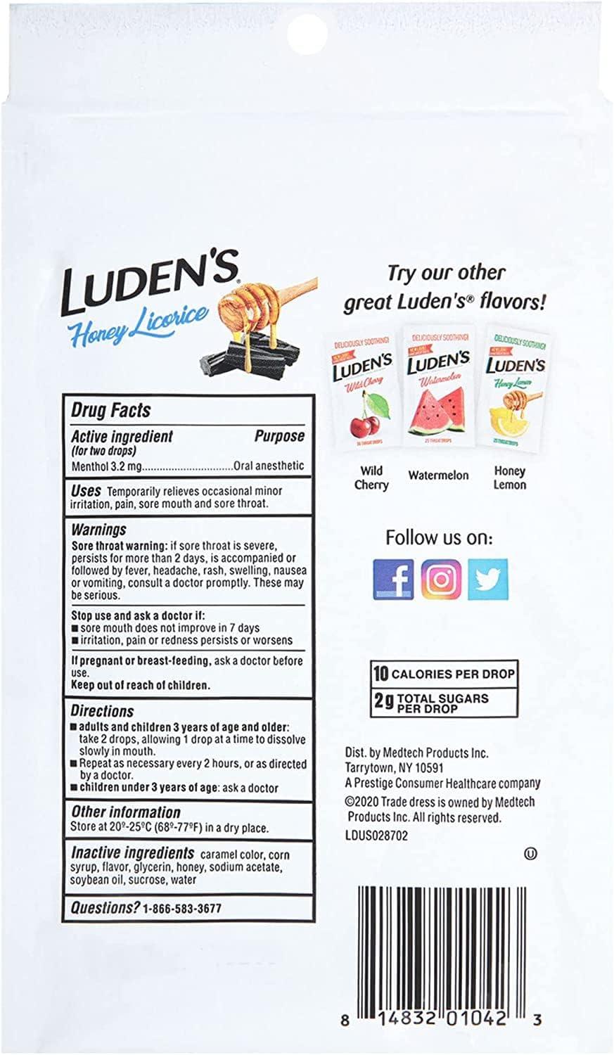Luden's Honey Licorice Throat Drops 30 ea (Pack of 3) Soothe Sore Throats
