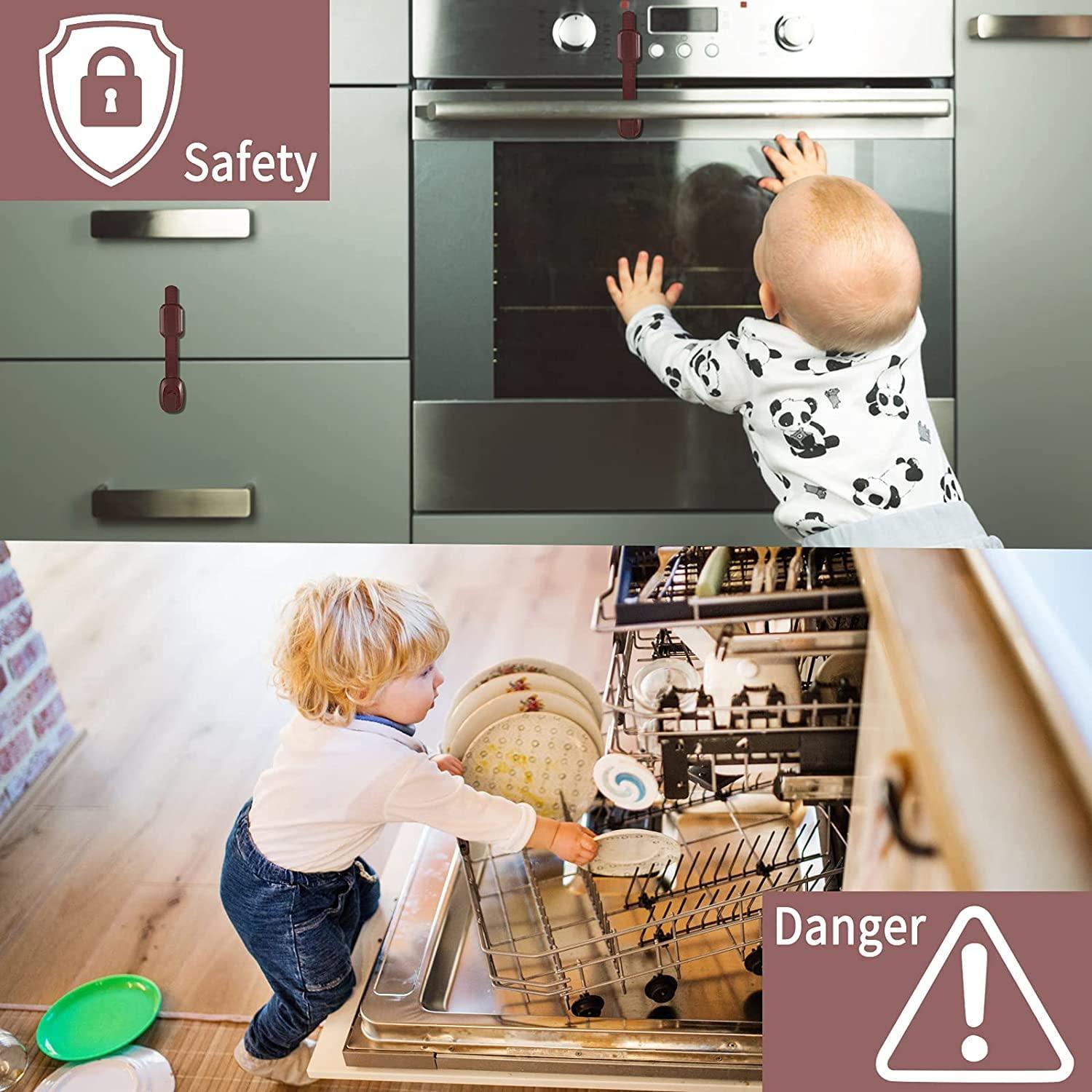 Baby Proofing Cabinet Lock Brown Child Safety Latches Lock with 3M  Adhesive, No Drilling Childproofing Safety Strap Locks for Cabinets, Oven,  Fridge, Drawers, Dishwasher, Toilet Seat 4 PACK Brown
