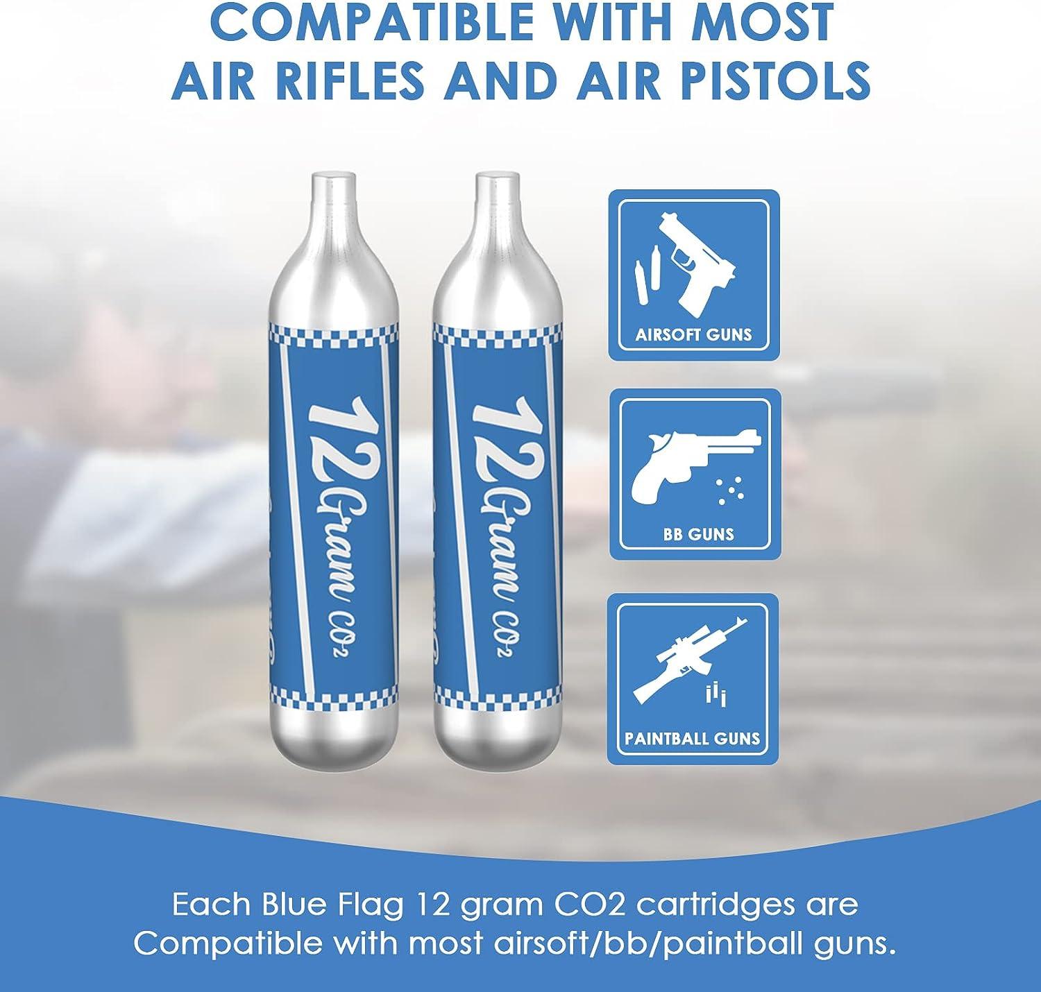 BLUE FLAG 12-Gram CO2 Cartridges for Pellet Guns, BB Guns and Airsoft Guns,  10 Pack