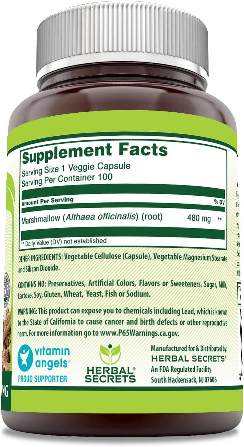 Herbal Secrets Marshmallow Extract 480mg 100 Veggie Capsules Dietary