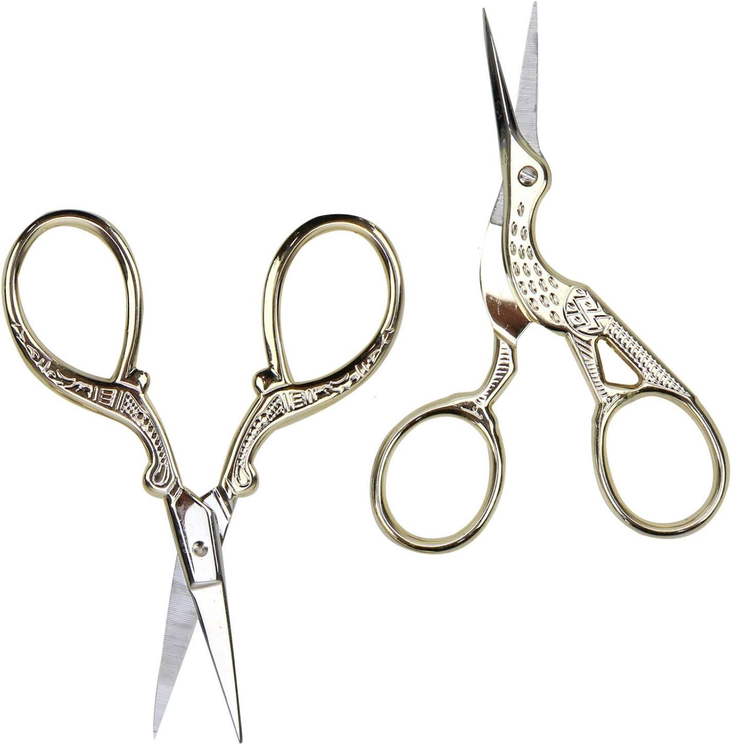 AQUEENLY Embroidery Scissors, Stainless Steel Sharp Stork Scissors for  Sewing Crafting, Art Work, Threading, Needlework - DIY Tools Dressmaker  Small Shears - 2 Pcs ( 3.6 Inches, Gold)