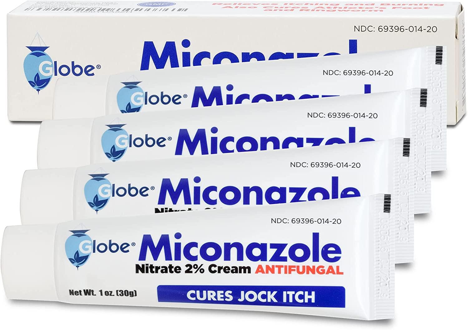 Globe Miconazole Nitrate 2 Antifungal Cream 1 oz Tube (4 Pack