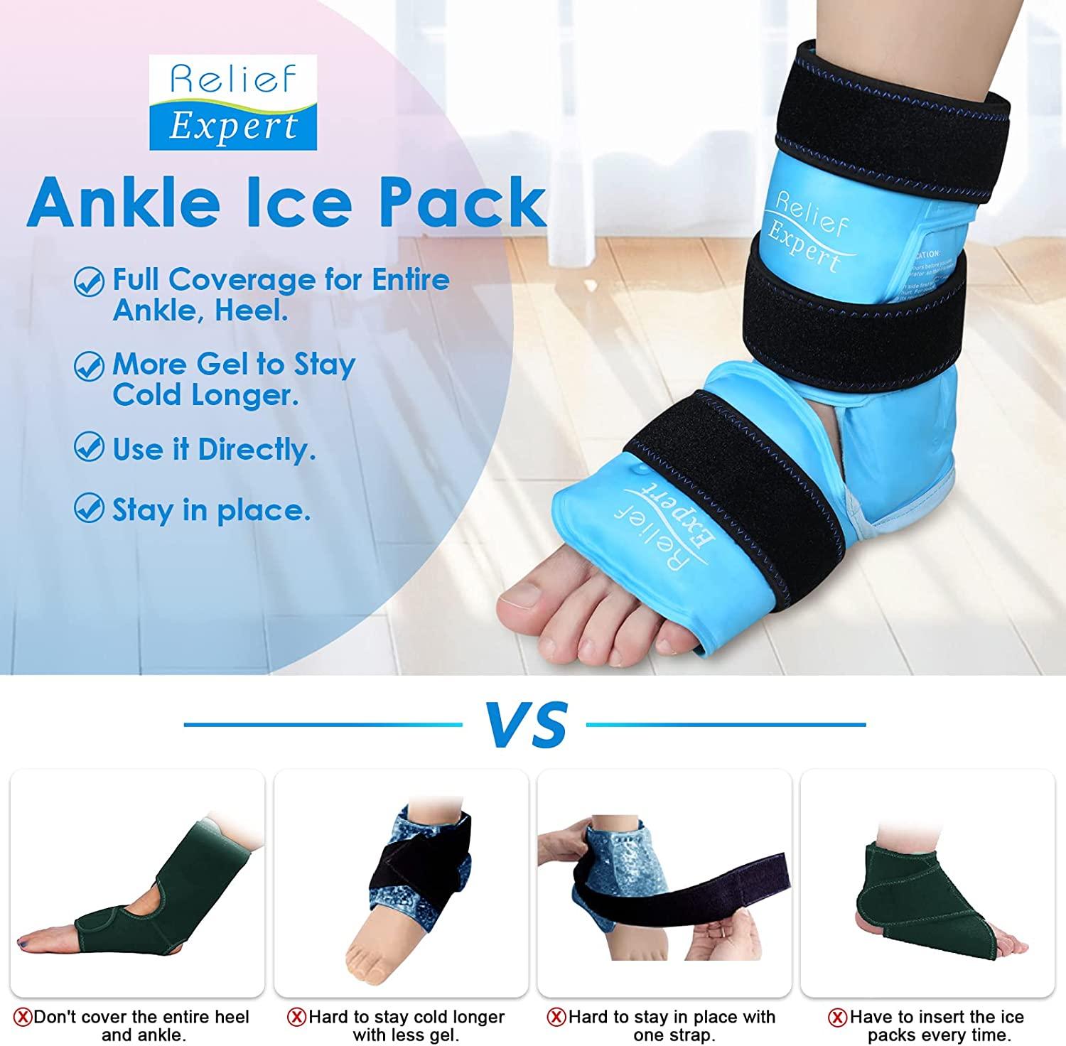 Relief Expert Ankle Foot Ice Pack Wrap for Injuries Reusable Gel