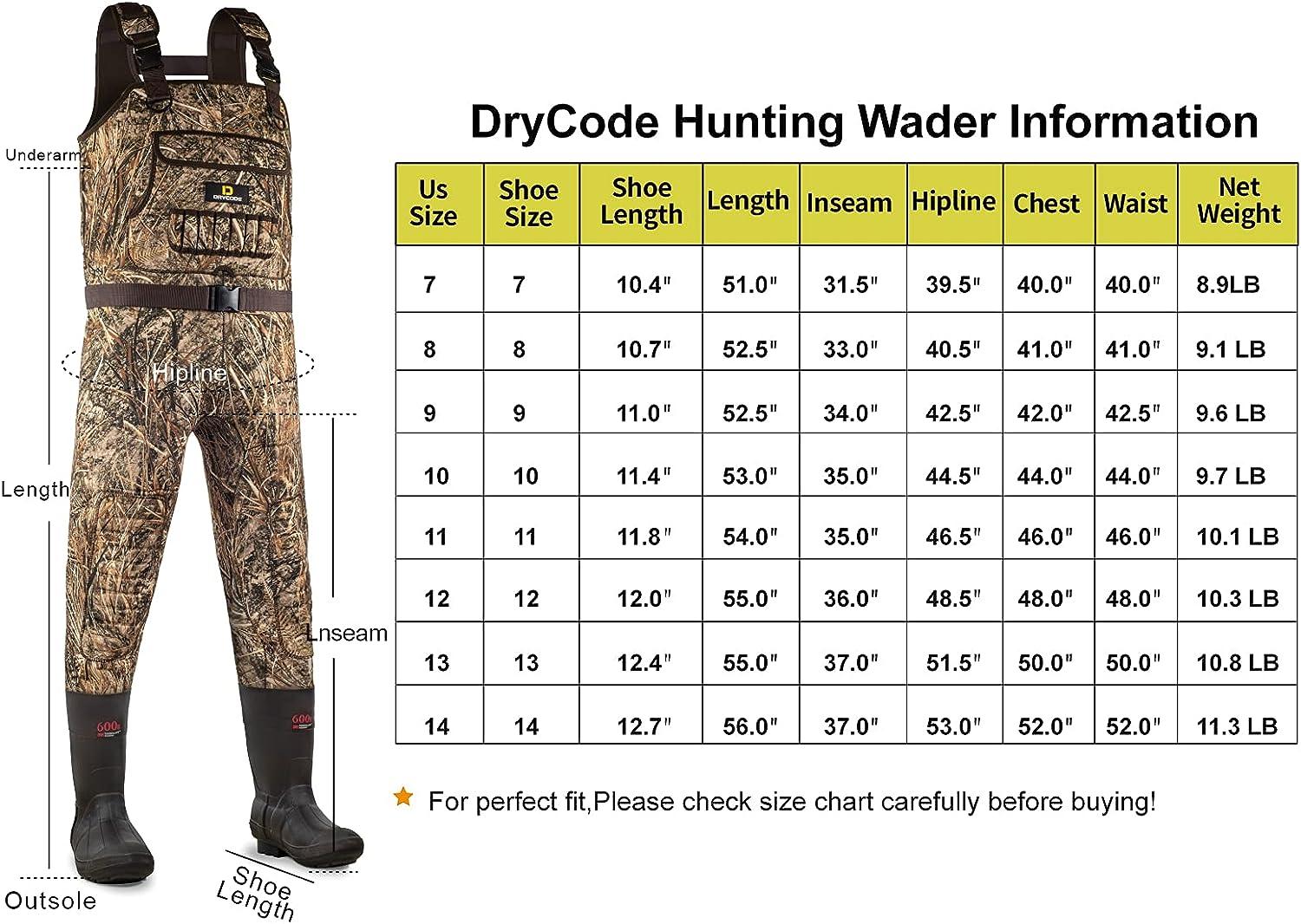DRYCODE Chest Waders, Neoprene Waders for Men with 600G Boots