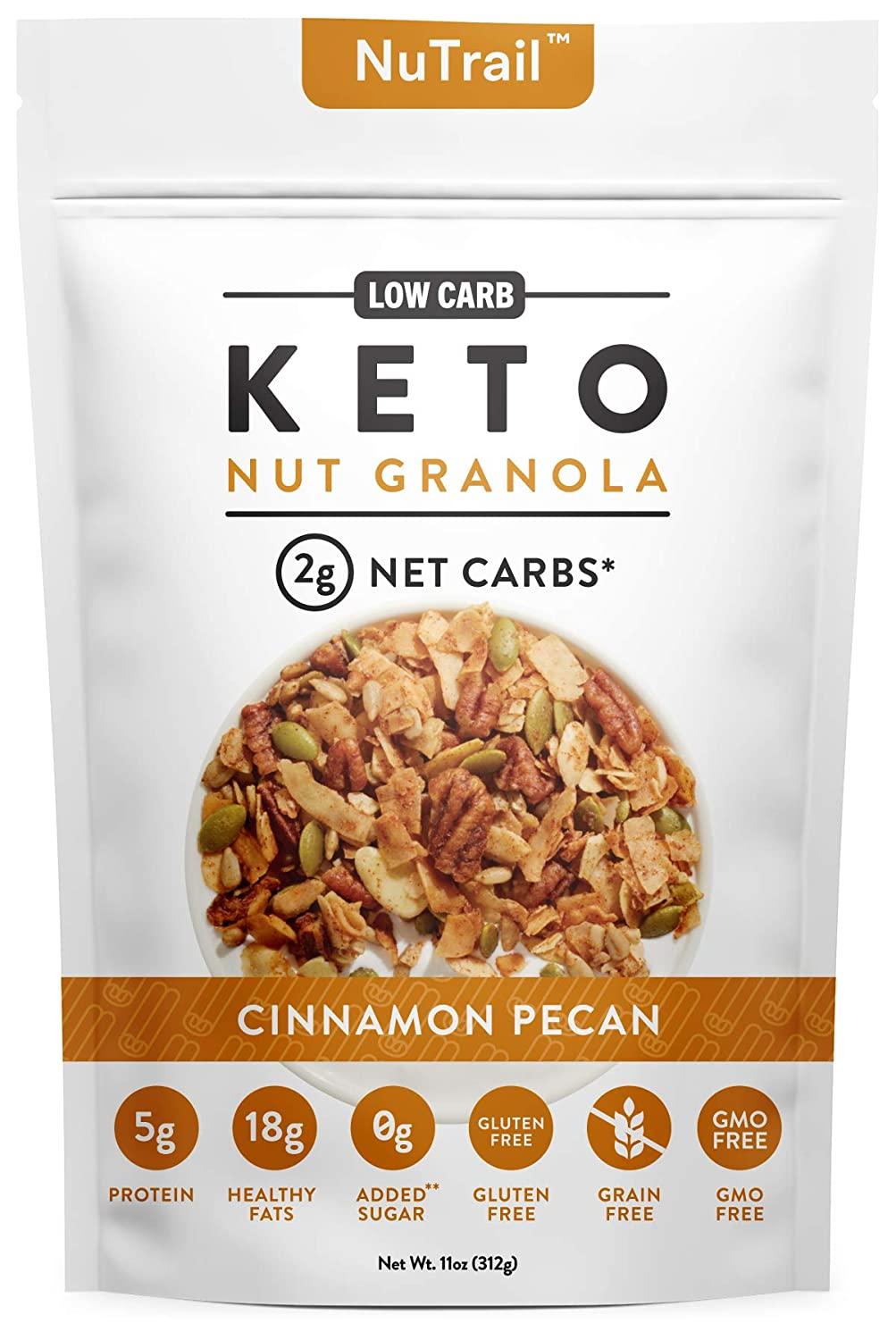 NuTrail Keto Nut Granola Low Carb Healthy Breakfast Cereal (11 oz) 2g Net Carbs, Almonds