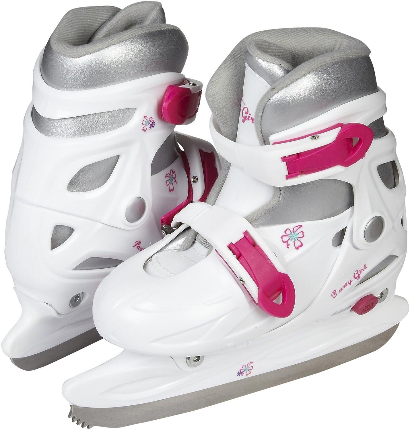 American Athletic Adjustable Figure Skates For Girls - White, Push-Button Size Adjustment