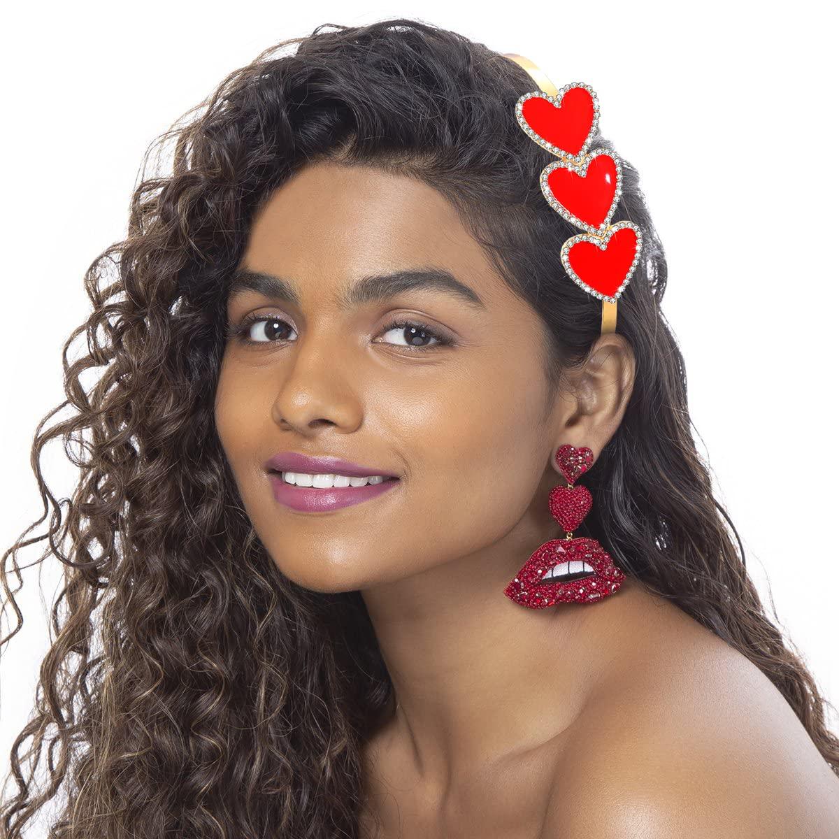 HEIDKRUEGER Valentine's Heart Headband - Rhinestone Enamel Triple