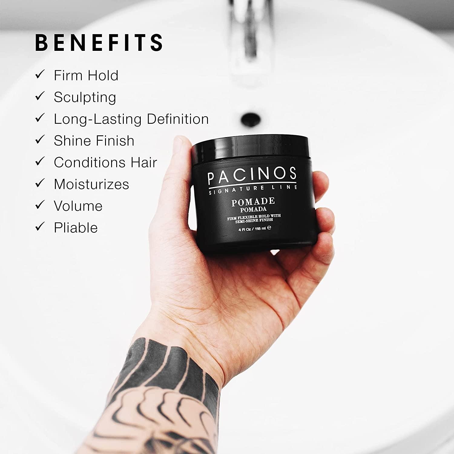 Pacinos Pomade - Firm Flexible Hold Paste with Semi Shine Finish, All Hair  Types, 4 fl oz (2 Pack) 4 Fl Oz (Pack of 2)