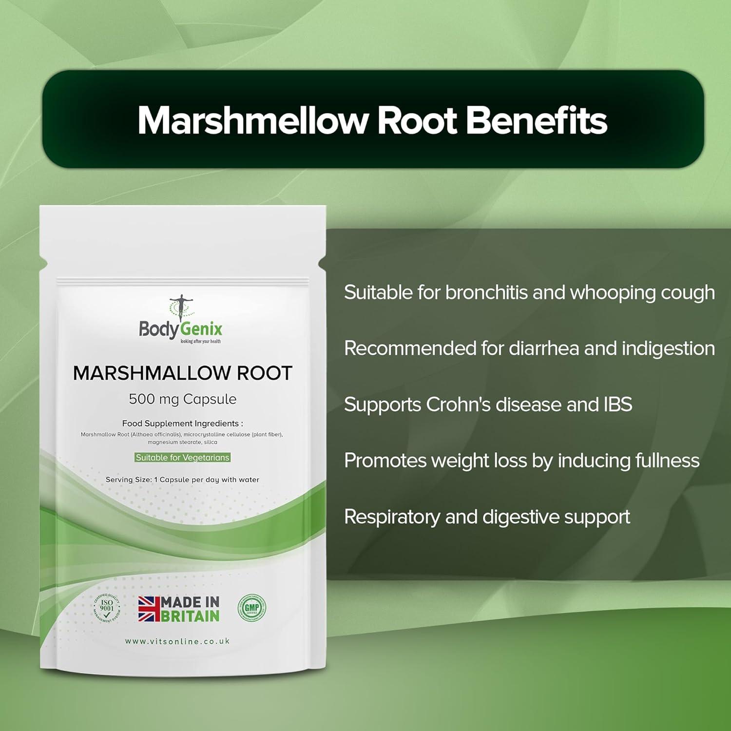 Bodygenix Marshmallow Root 500mg caps Respiratory COUGHS IBS (30) 1