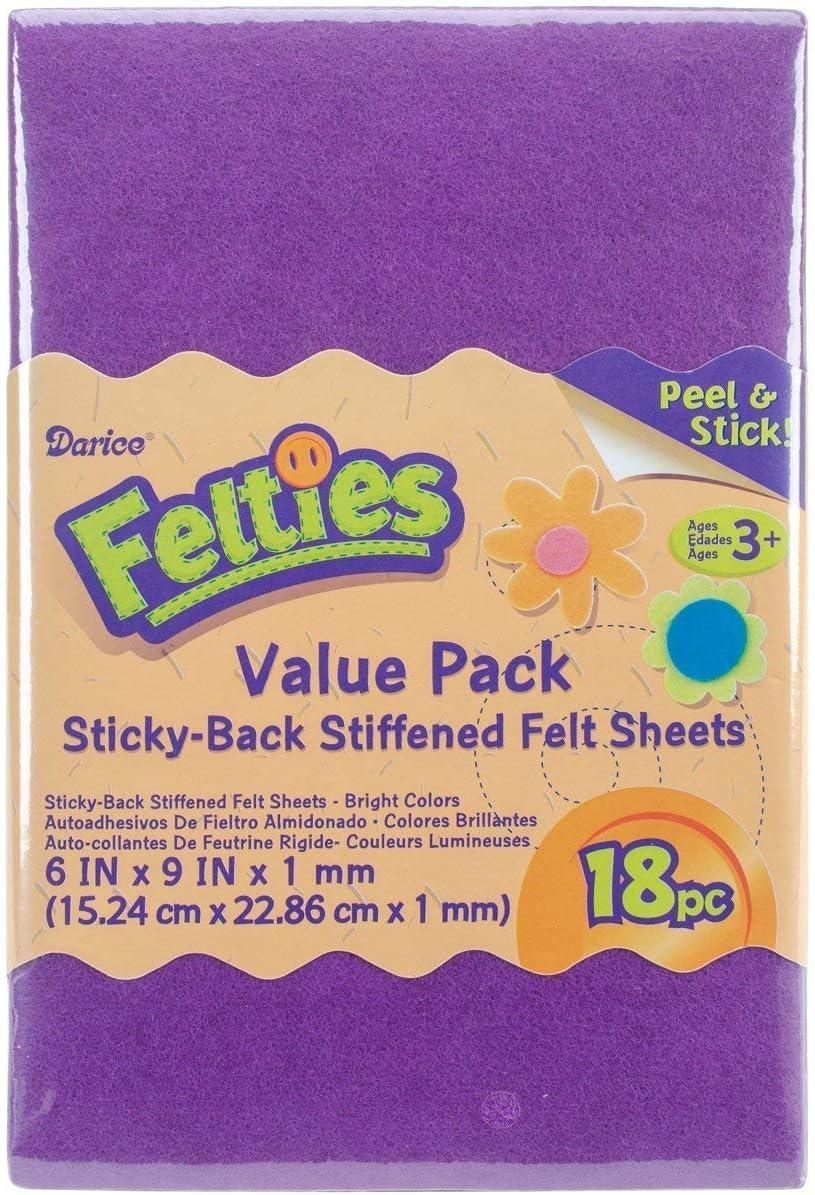 Darice Assorted Part Felties Stiff Felt Sticky Backs Bright Colors for  Craft Projects with Kids Costumes Classrooms Scouts Parties 6 L x 9 W 1mm  Thick P 18 Sheets (6 x 9)