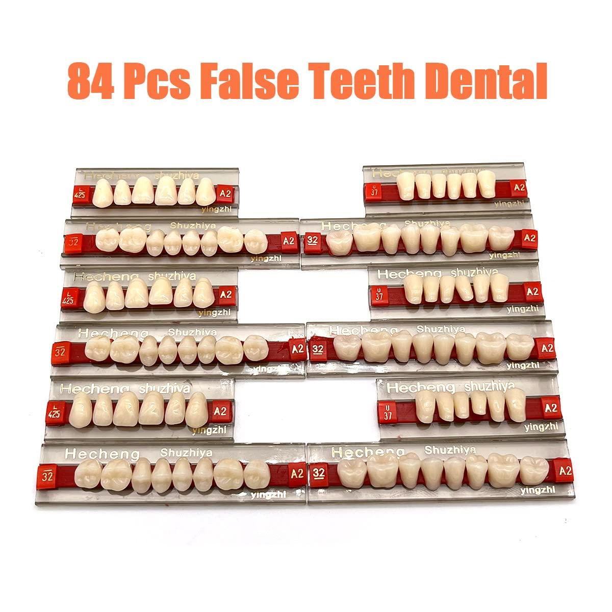 84 Pcs Complete Acrylic Resin Denture Teeth 3 Sets Synthetic Polymer Denture Tooth in Shade A2