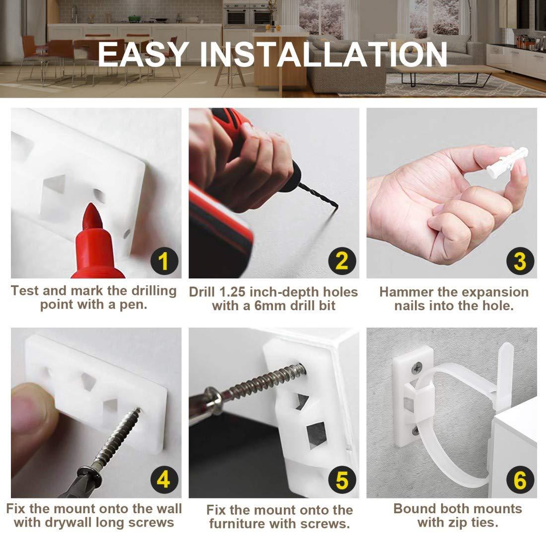 Furniture Straps (10 Pack) Baby Proofing Anti Tip Furniture Anchors Kit, Wall Anchors