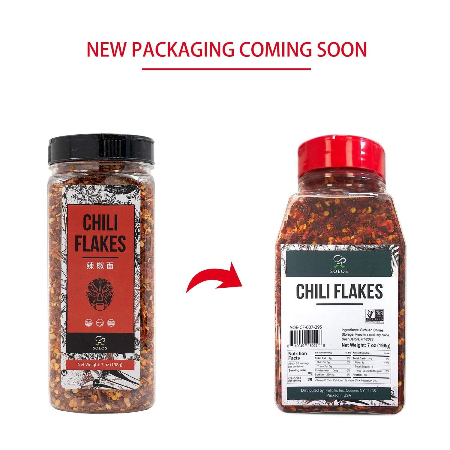 Soeos Chili Flakes 7oz (198g), NonGMO, All Natural, Premium Sichuan