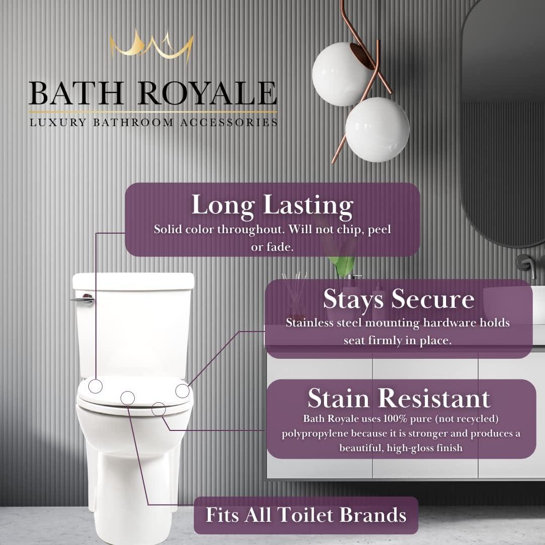 Round Toilet Seat, White, Soft Close, StainResistant and Easy to Clean, Fits All Toilet Brands