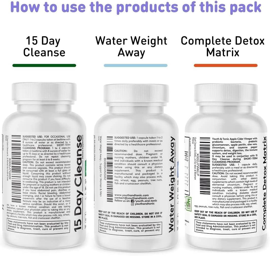 3pk Detox Cleanse Bundle for Weight Management Colon Cleanser + Water